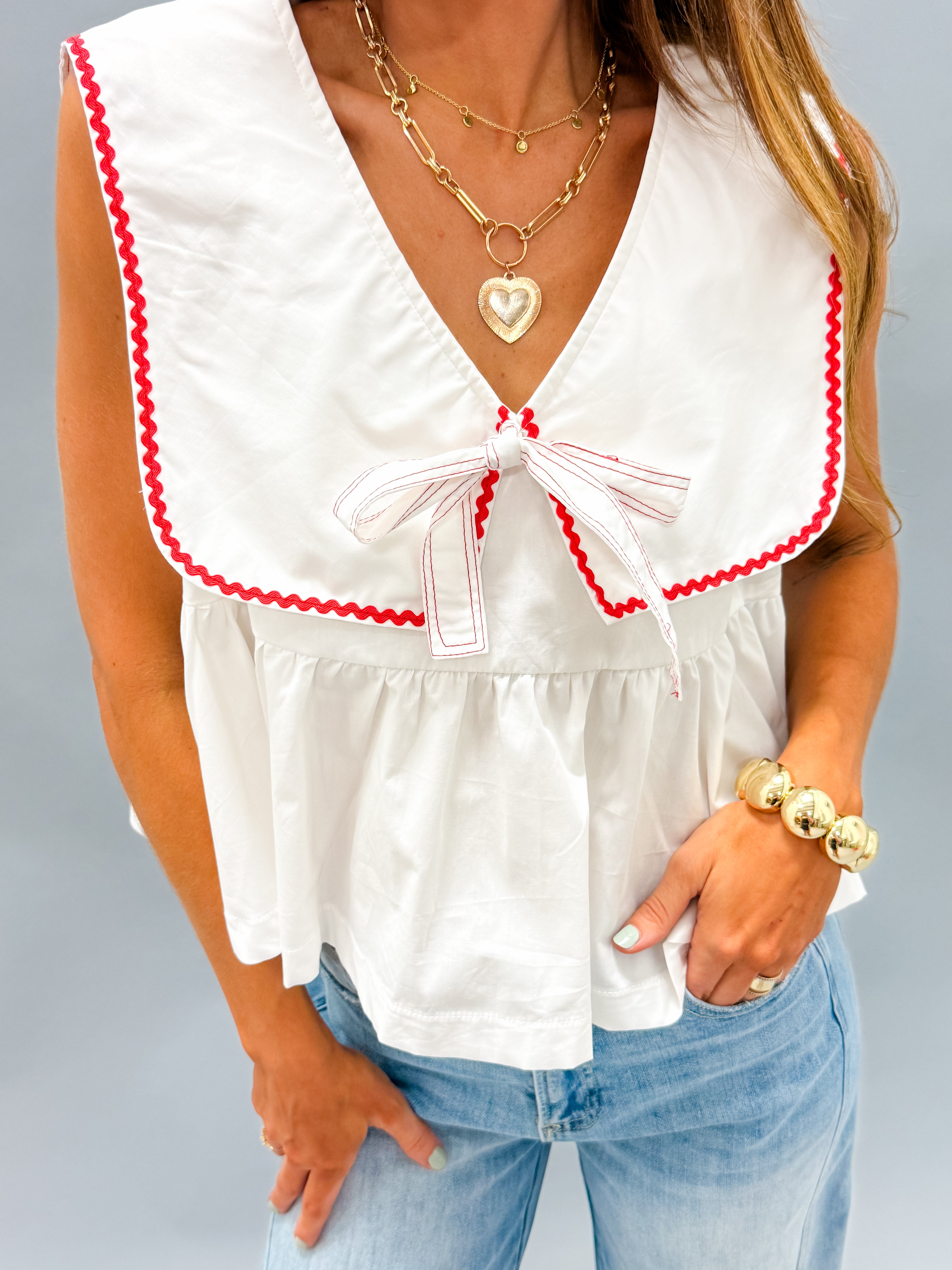 Lucy Oversize Collar Bow Top