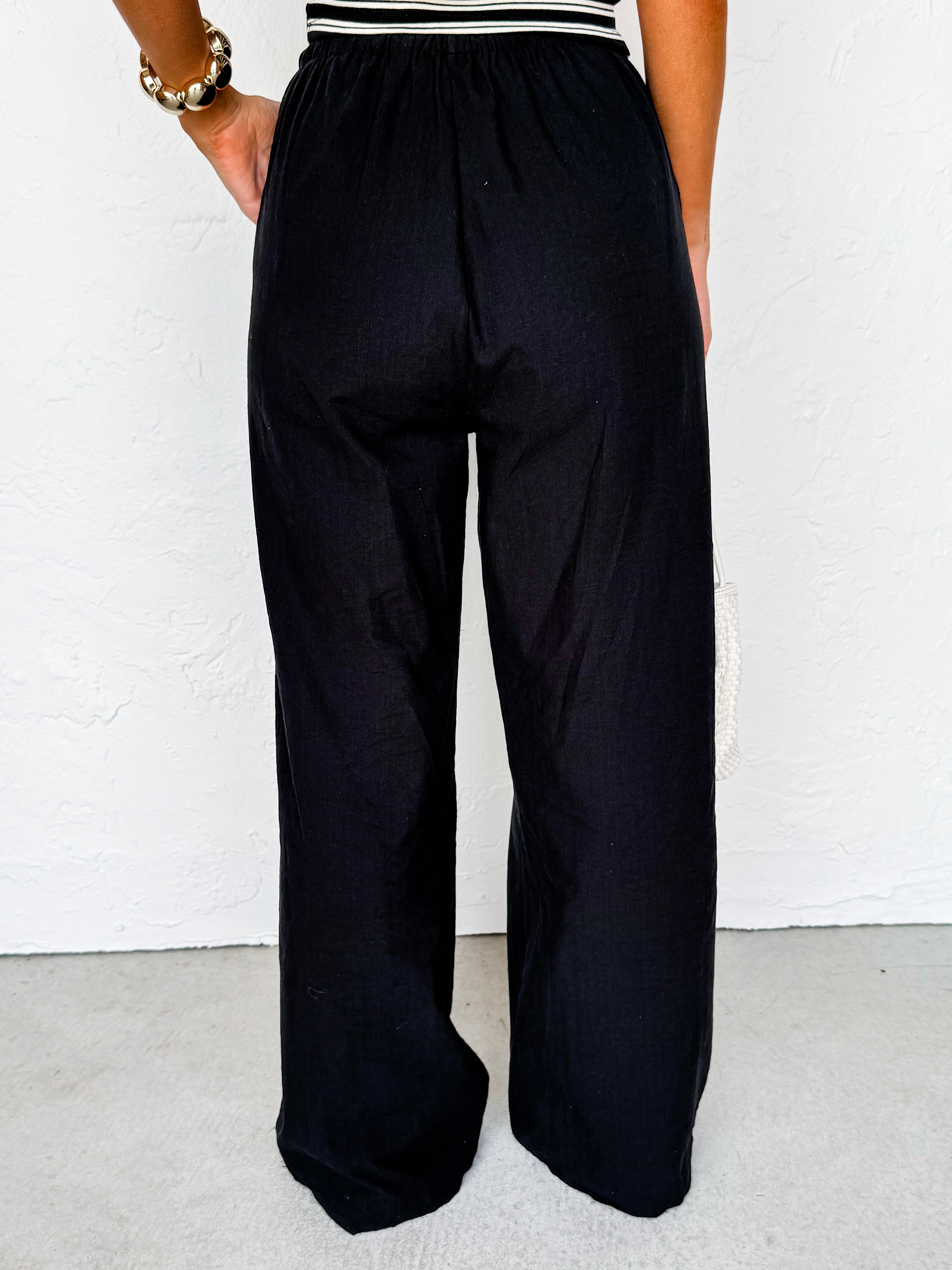 Madden Wide Leg Drawstring Pants-Black