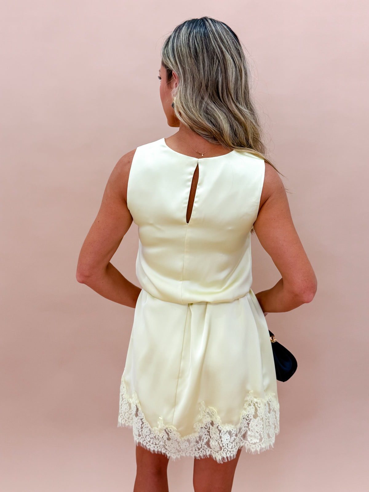 Maribel Lace Trim Mini Dress-Yellow