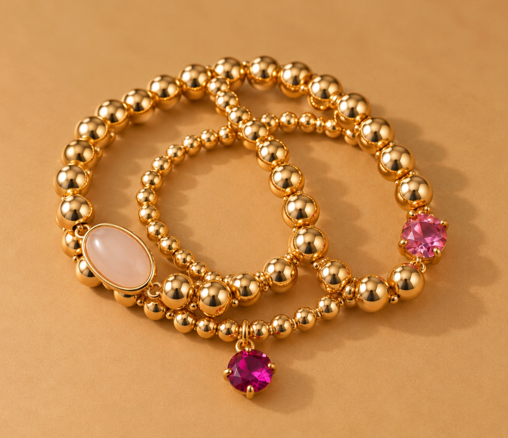 Marlee Multi Strand Stretch Bracelet Set-Dark Pink