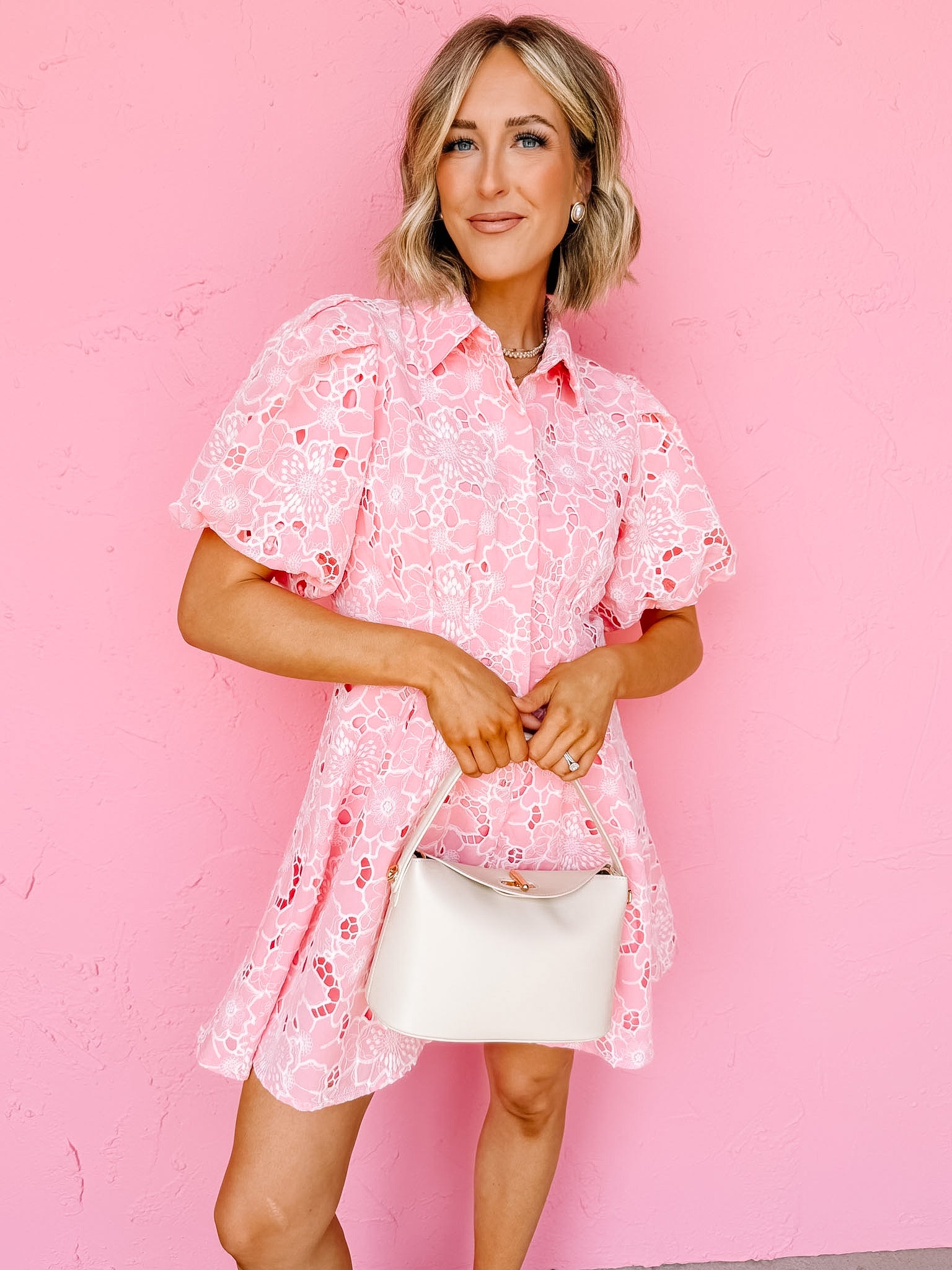 Melinda Floral Lace Bubble Sleeve Mini Dress Melinda Floral Lace Bubble Sleeve Mini Dress
