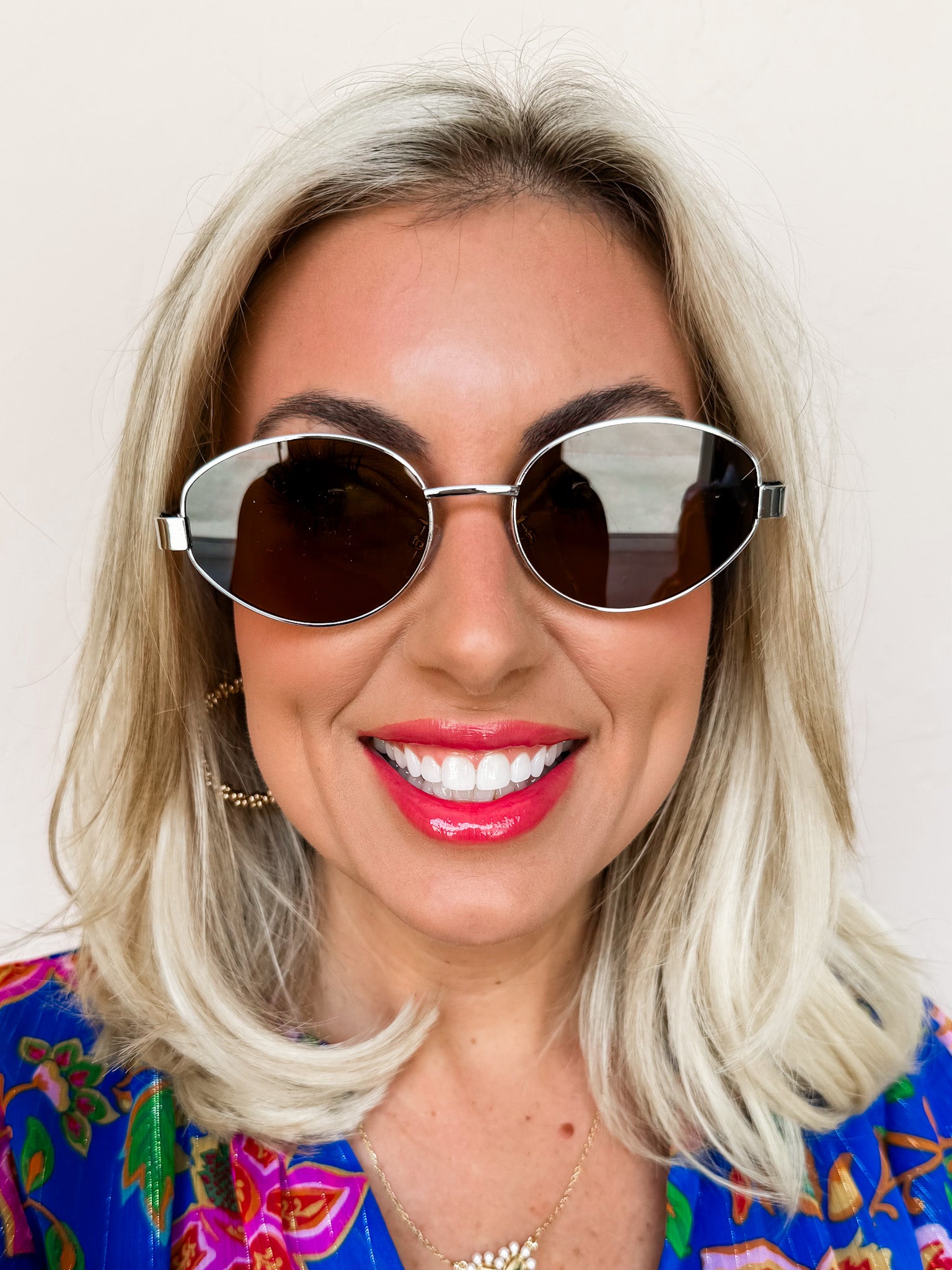 Melrose Sky Oval Lens Sunglasses-Brown/Silver