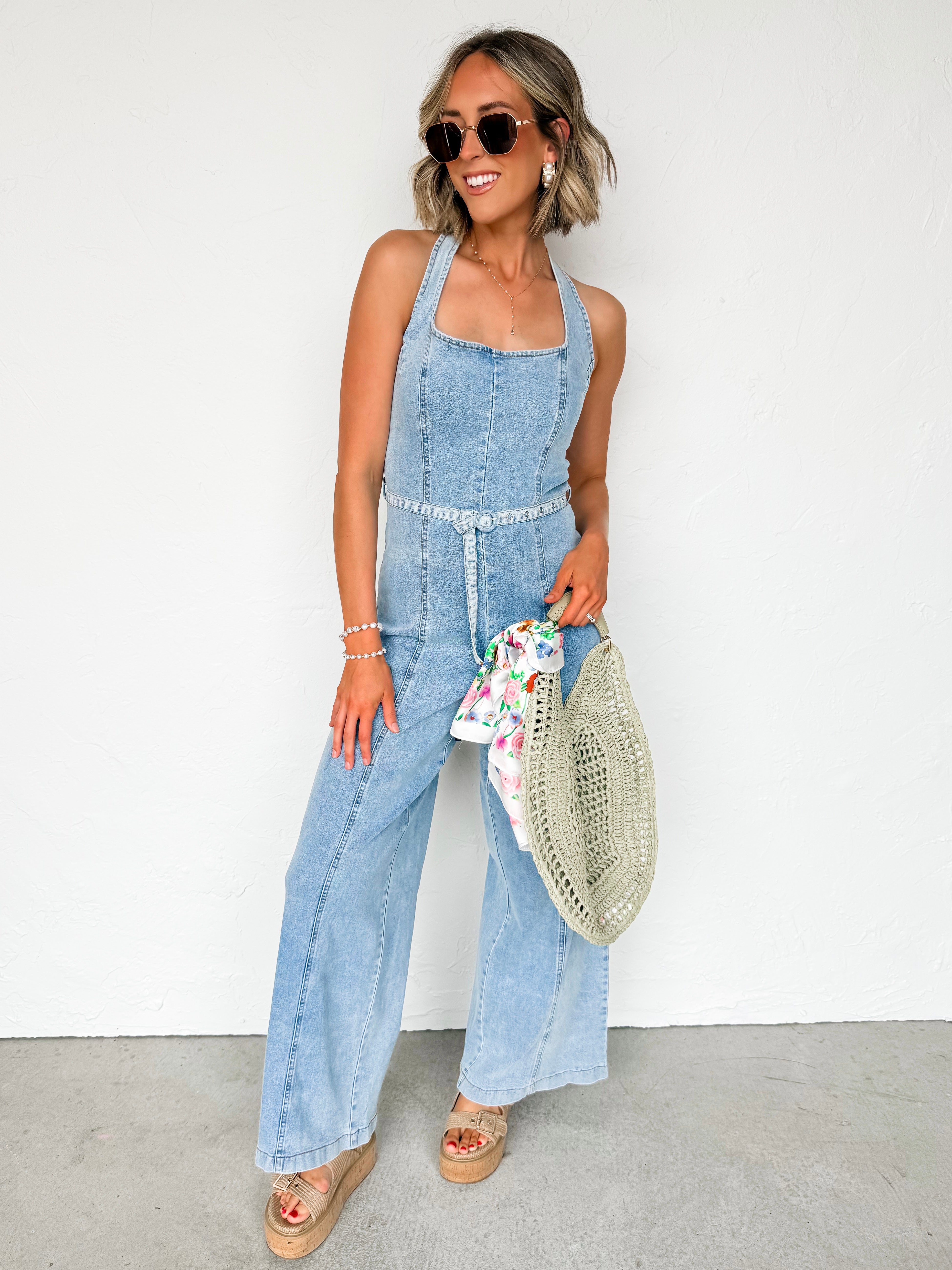 Meredith Denim Halter Jumpsuit