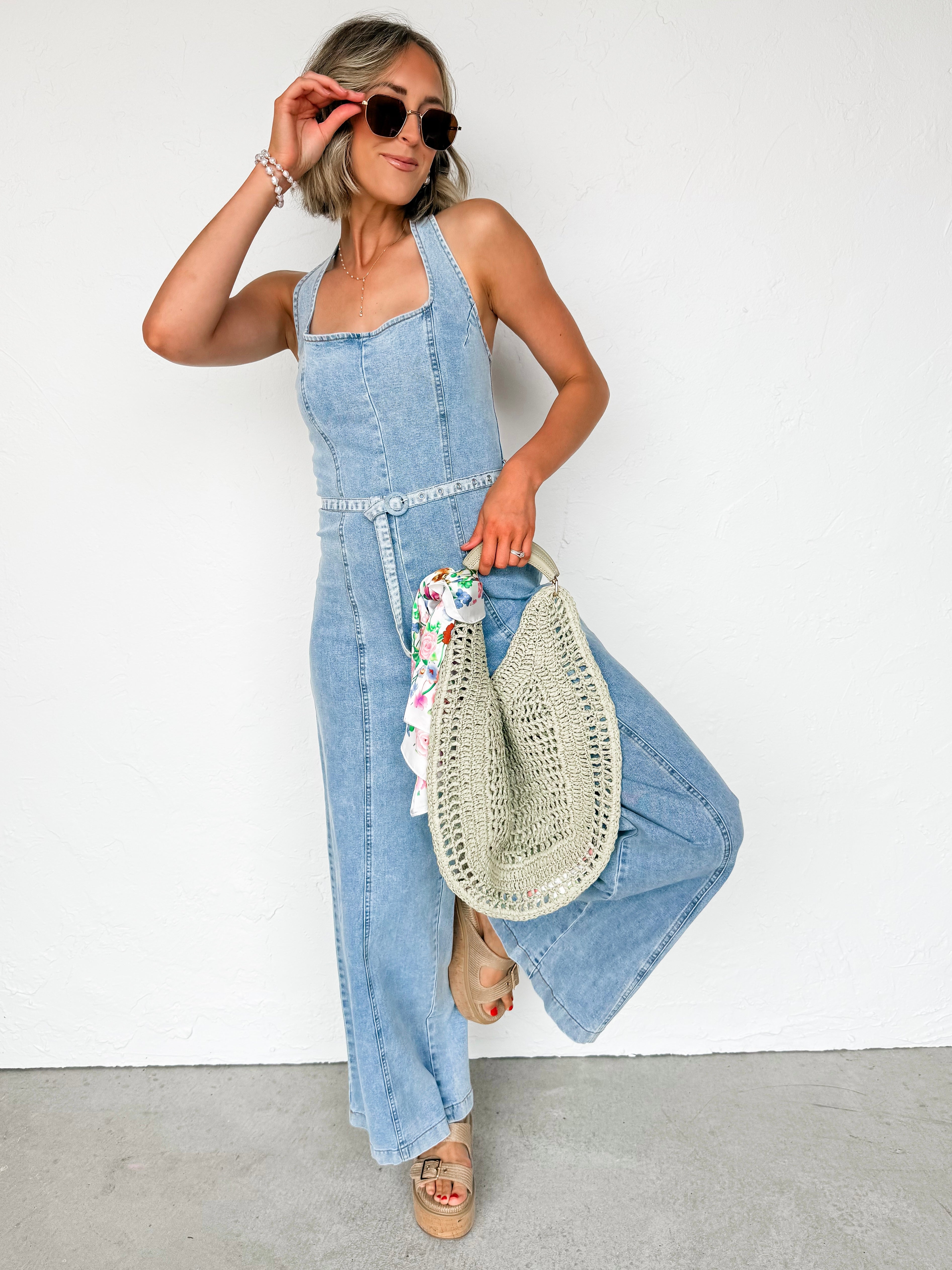 Meredith Denim Halter Jumpsuit