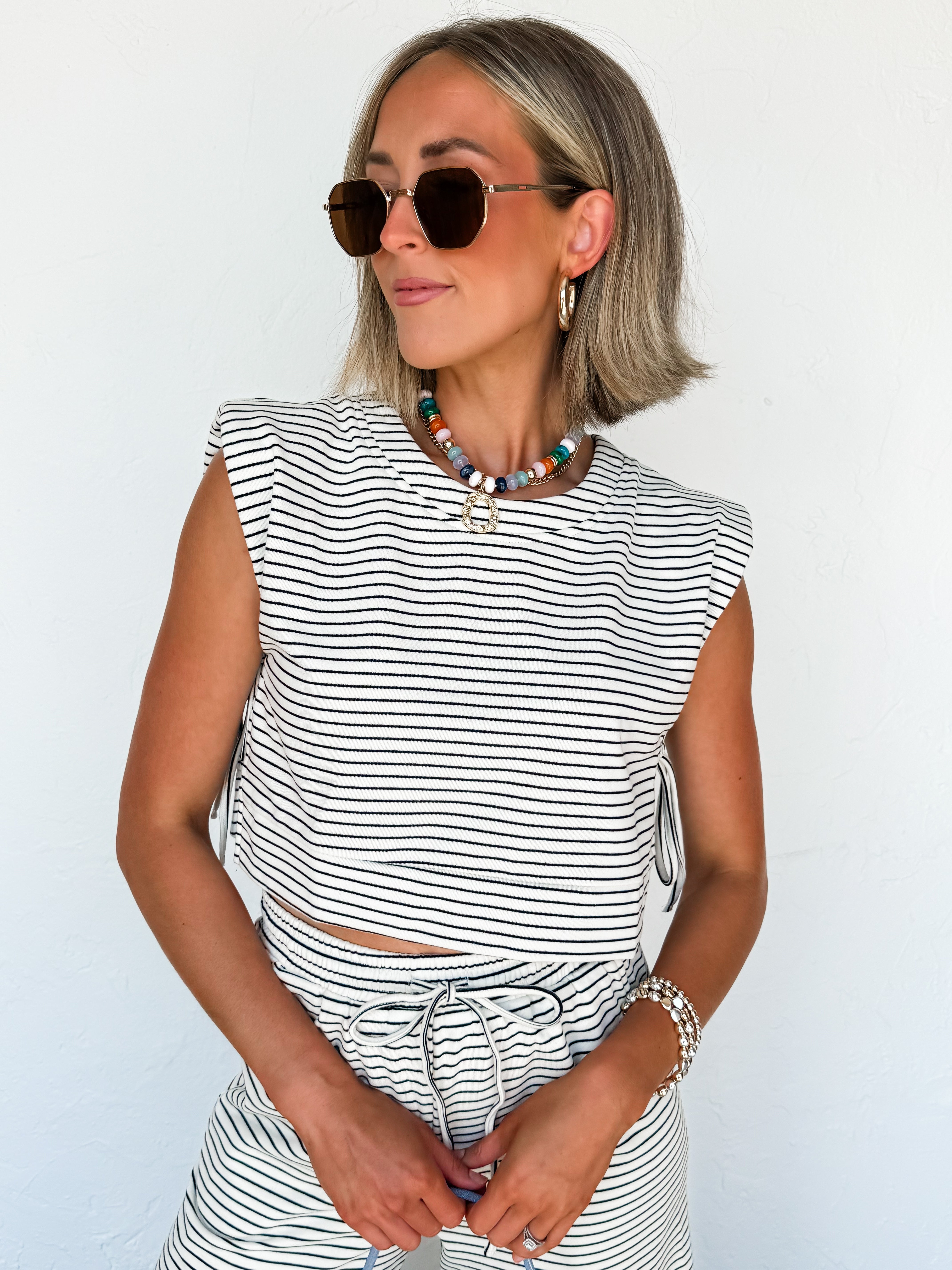 Merritt Striped Side Tie Top