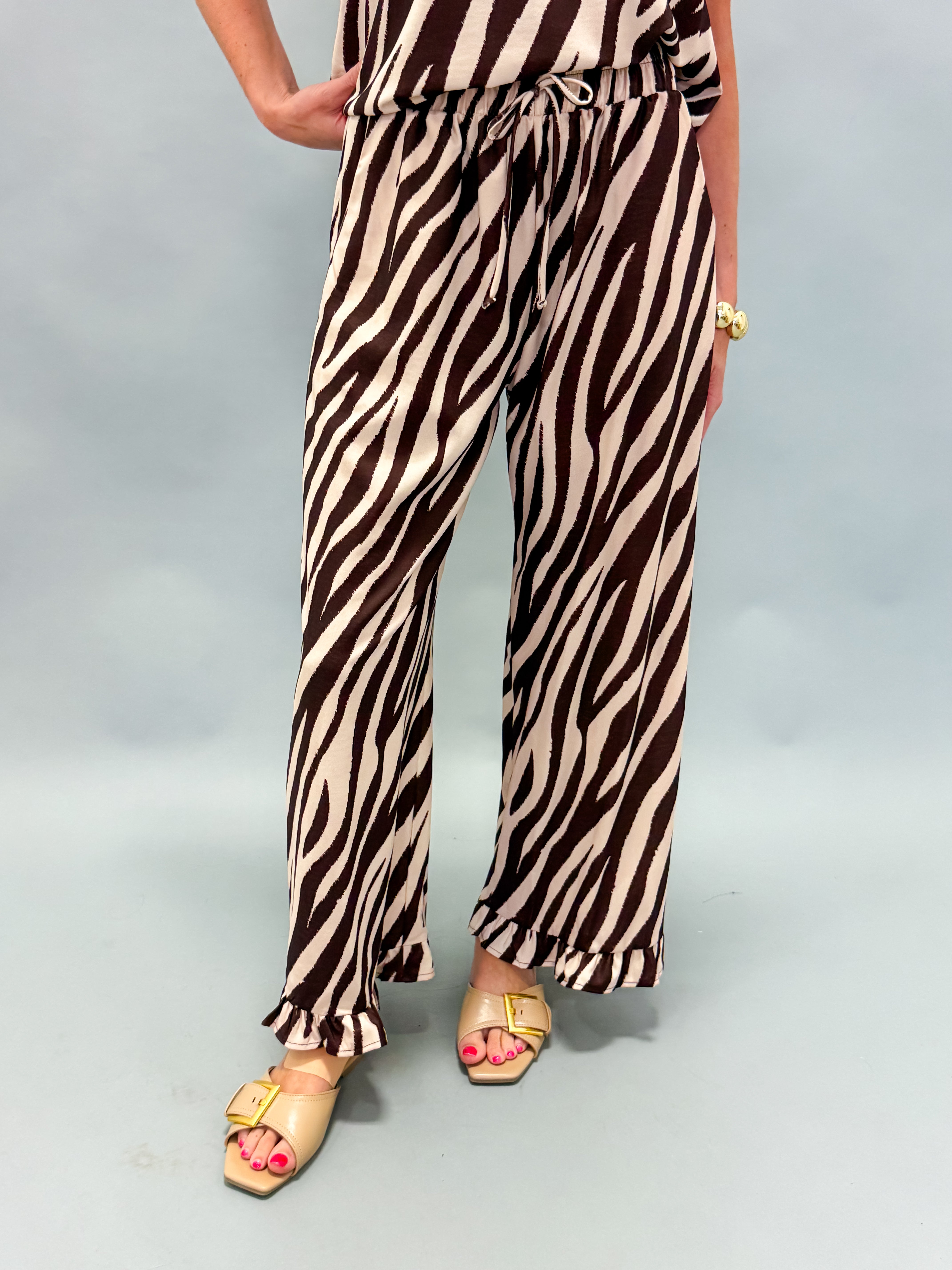 Miley Zebra Wide Leg Set-Brown