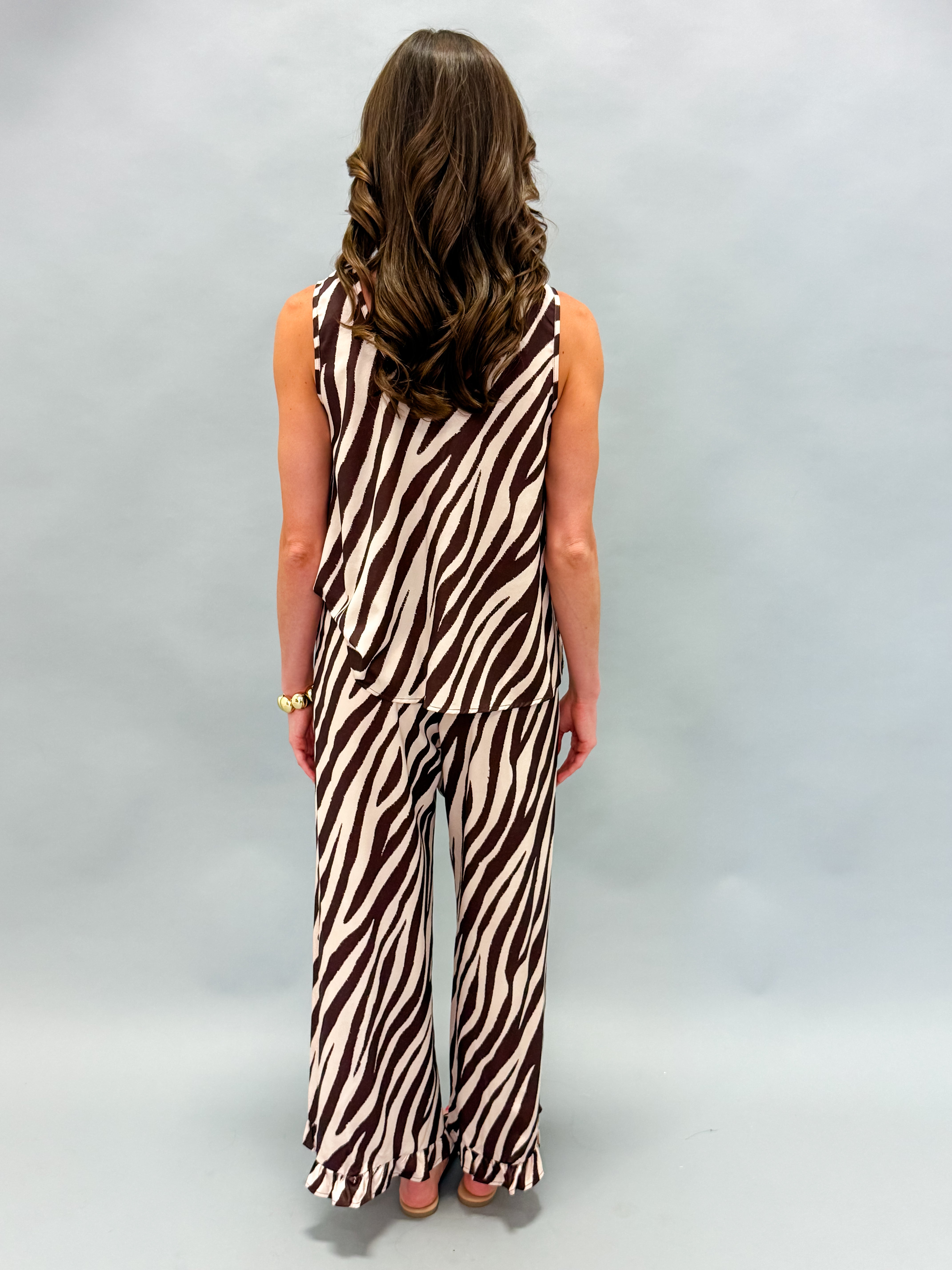 Miley Zebra Wide Leg Set-Brown