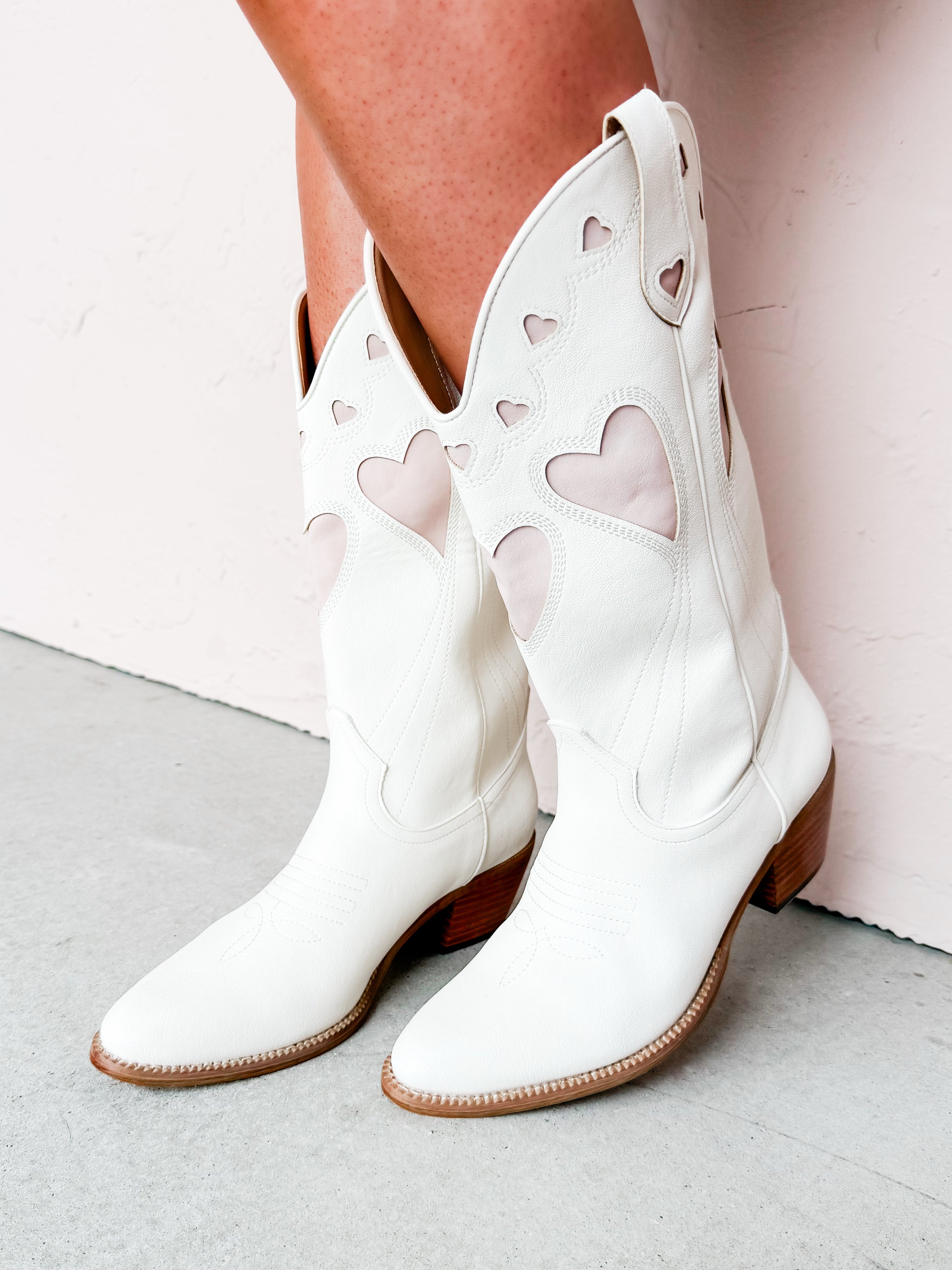 Mira Heart Cut Out Western Boots-White