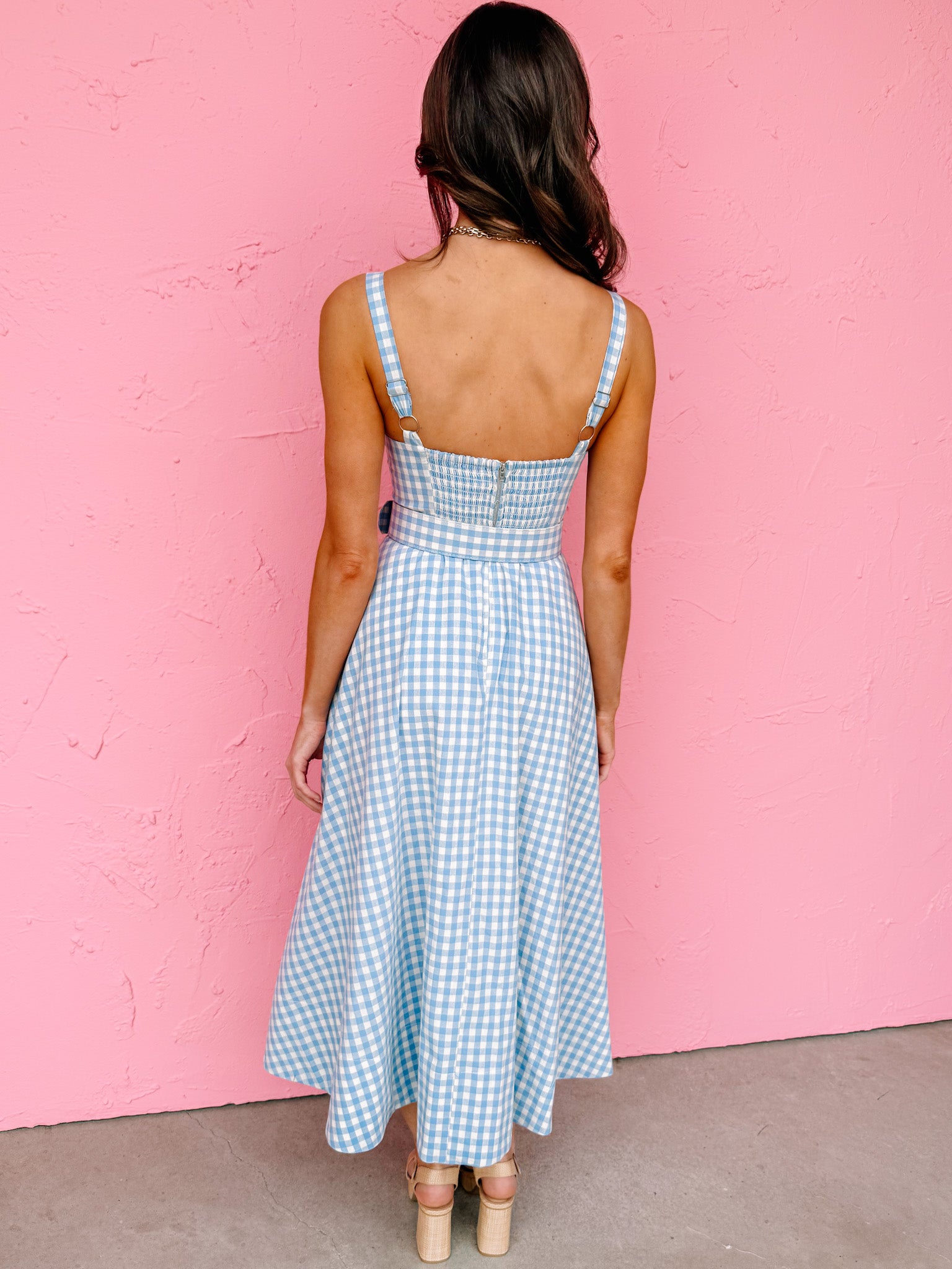 Missy Gingham Belted Midi Dress