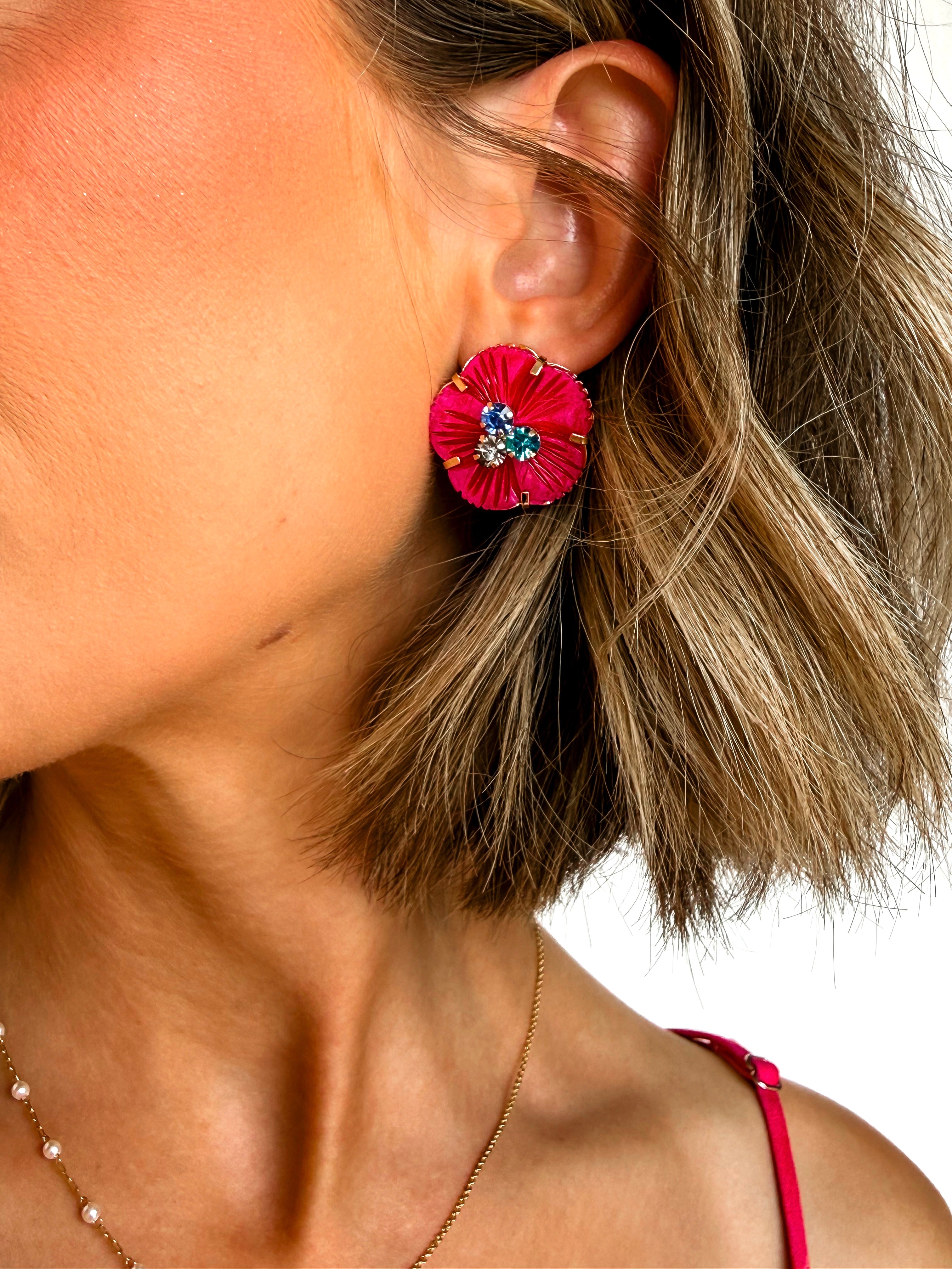 Nadine Floral Statement Earrings-Fuchsia