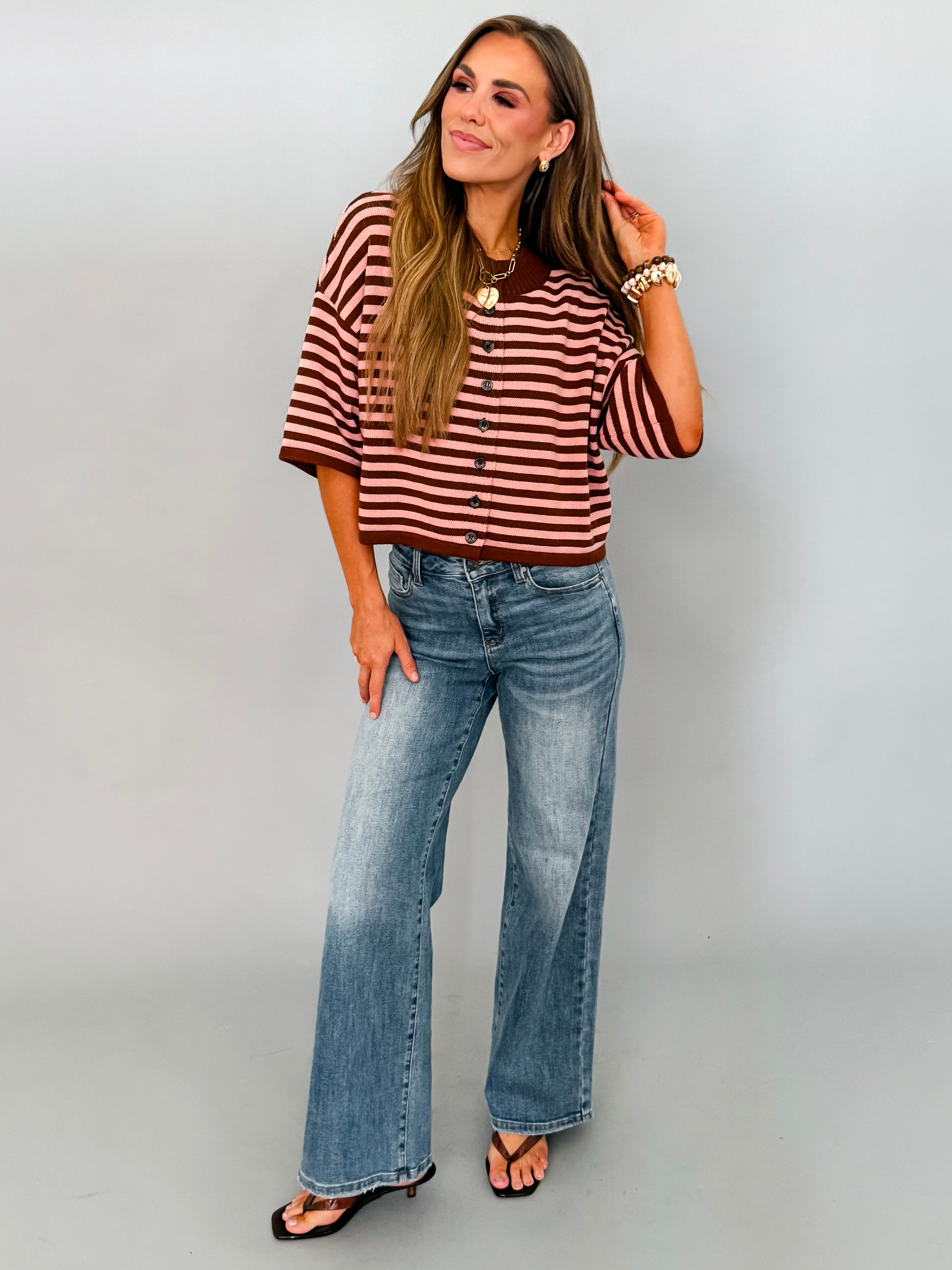 Natalia Stripe Button Front Sweater