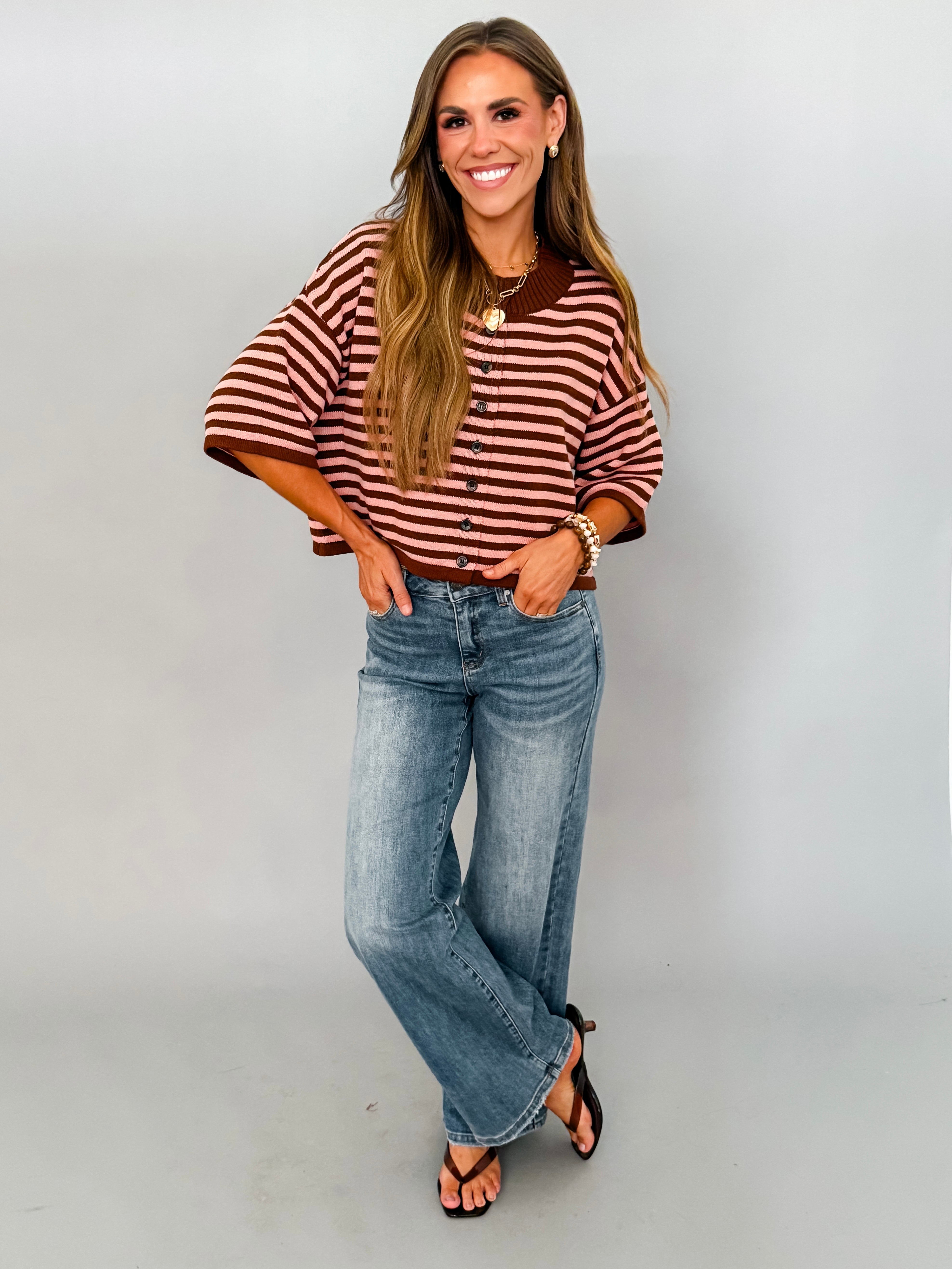 Natalia Stripe Button Front Sweater