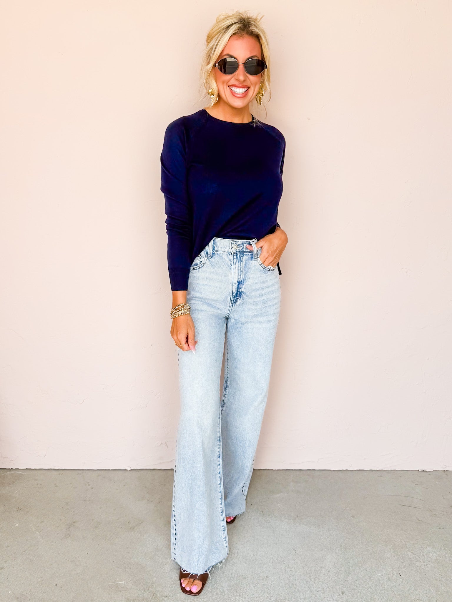 Natural Ease Long Sleeve Sweater-Navy