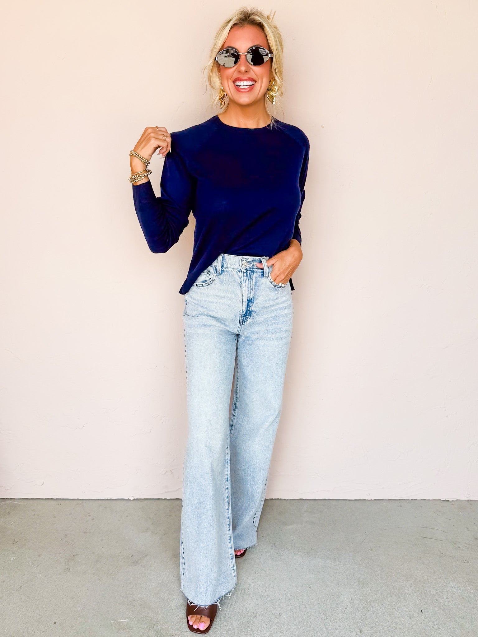 Natural Ease Long Sleeve Sweater-Navy