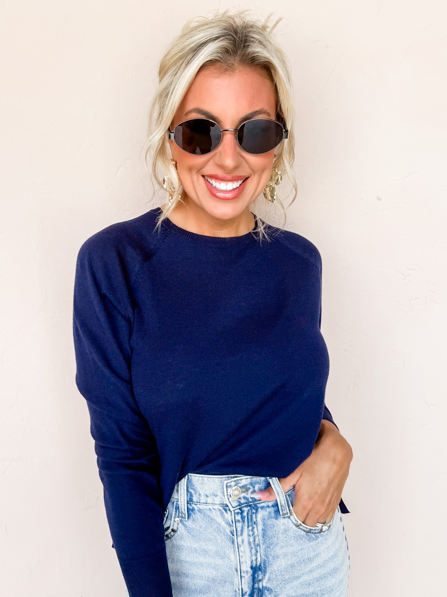 Natural Ease Long Sleeve Sweater-Navy