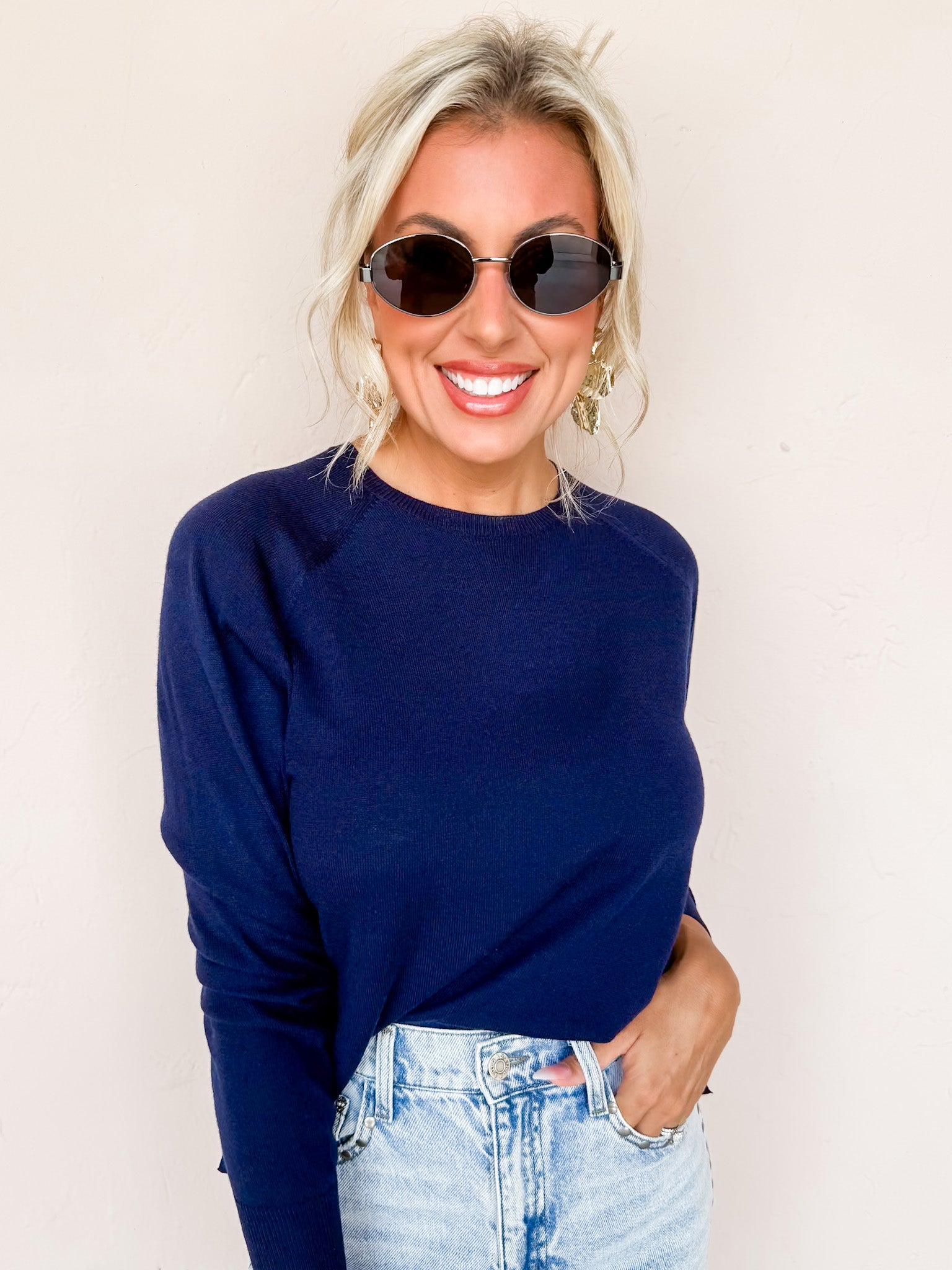 Natural Ease Long Sleeve Sweater-Navy