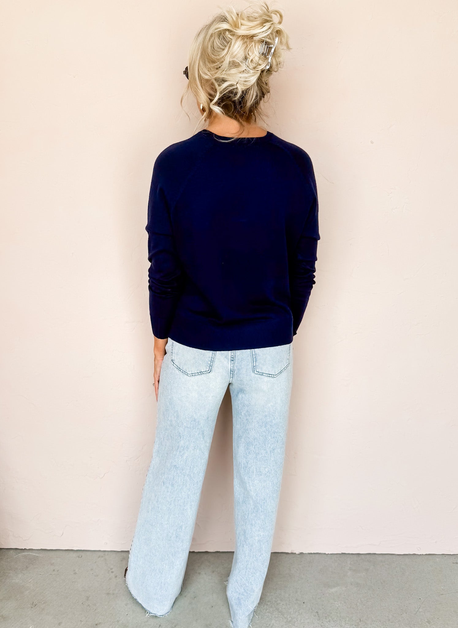 Natural Ease Long Sleeve Sweater-Navy