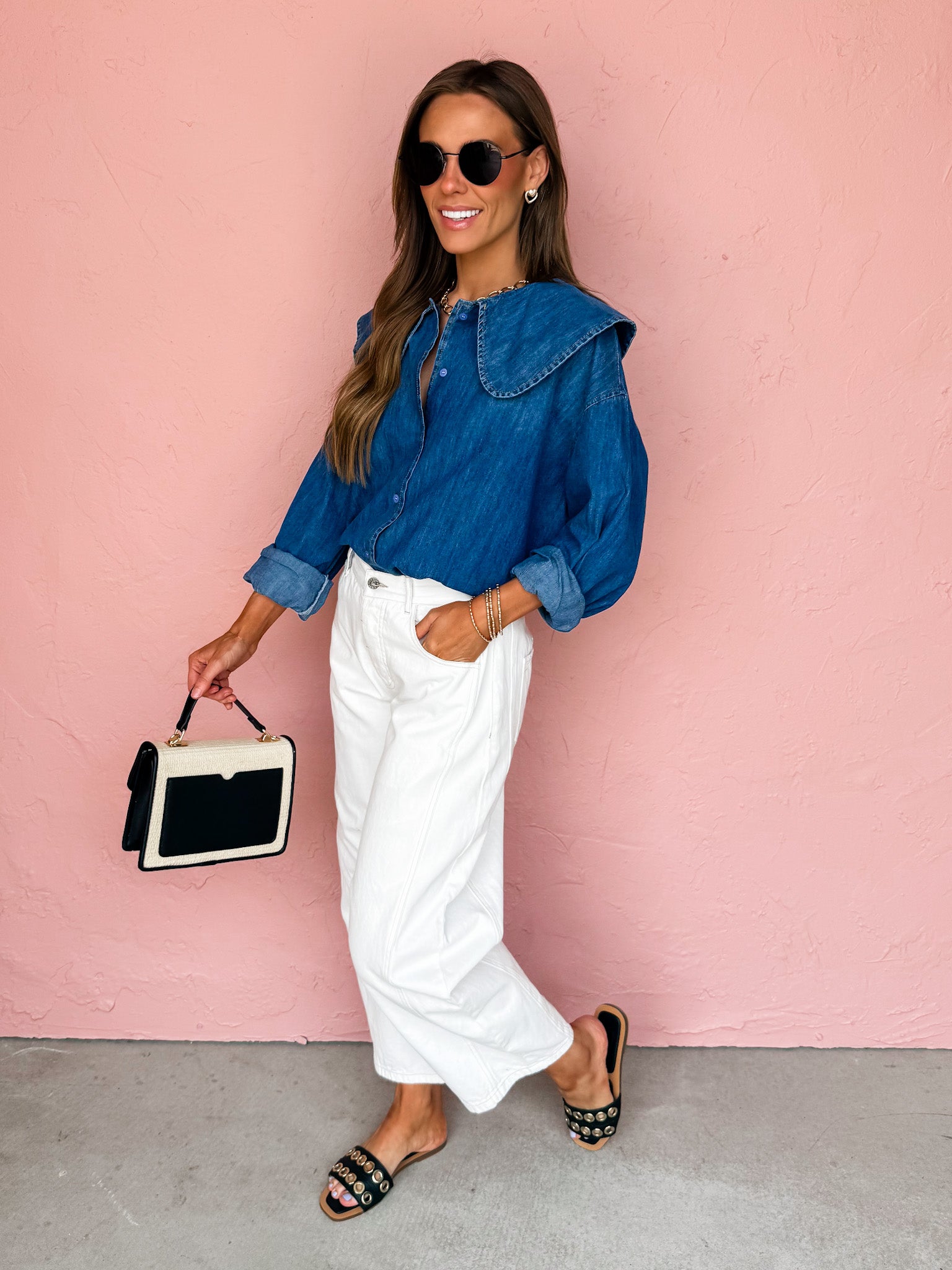 Neverland Peter Pan Collared Button Front Denim Shirt