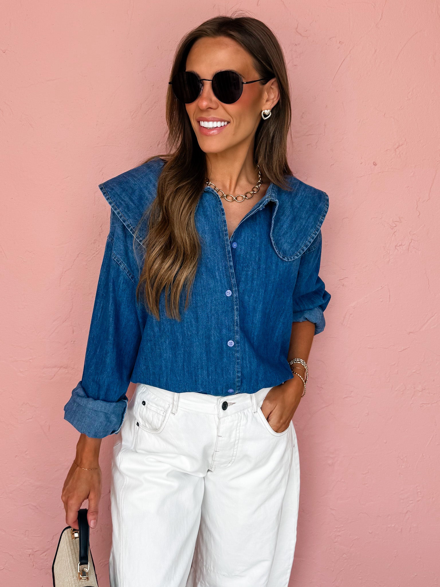 Neverland Peter Pan Collared Button Front Denim Shirt