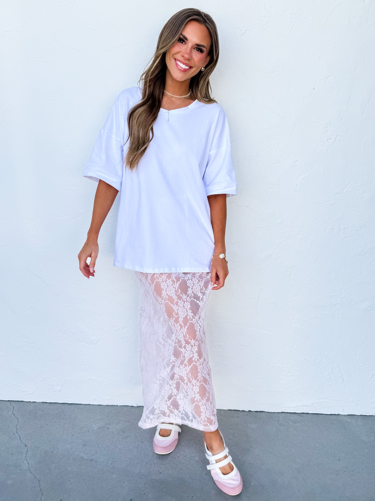 Noa Pink Lace Maxi Skirt - Made in USA