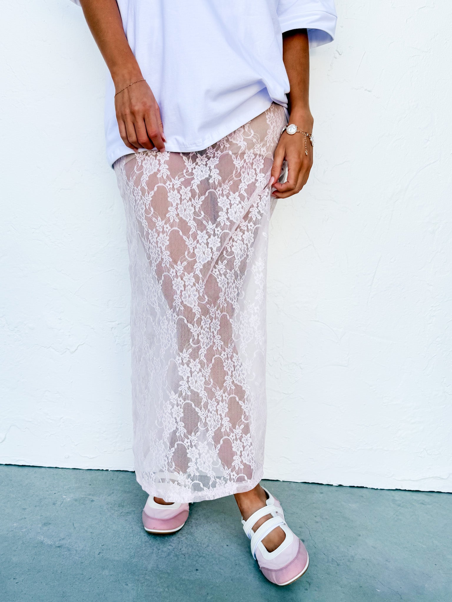 Noa Pink Lace Maxi Skirt - Made in USA