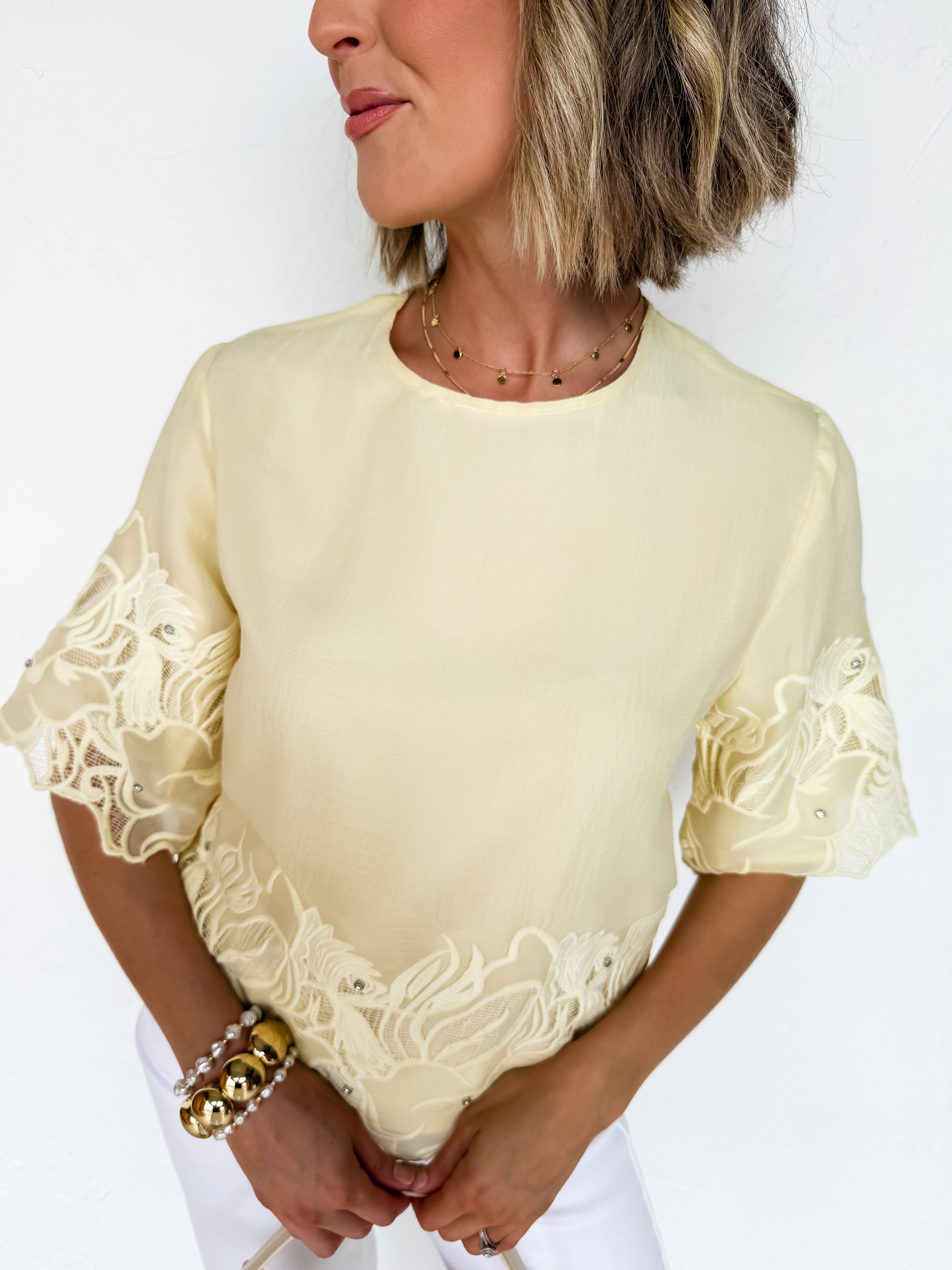Norah Lace Embroidery Crewneck Top