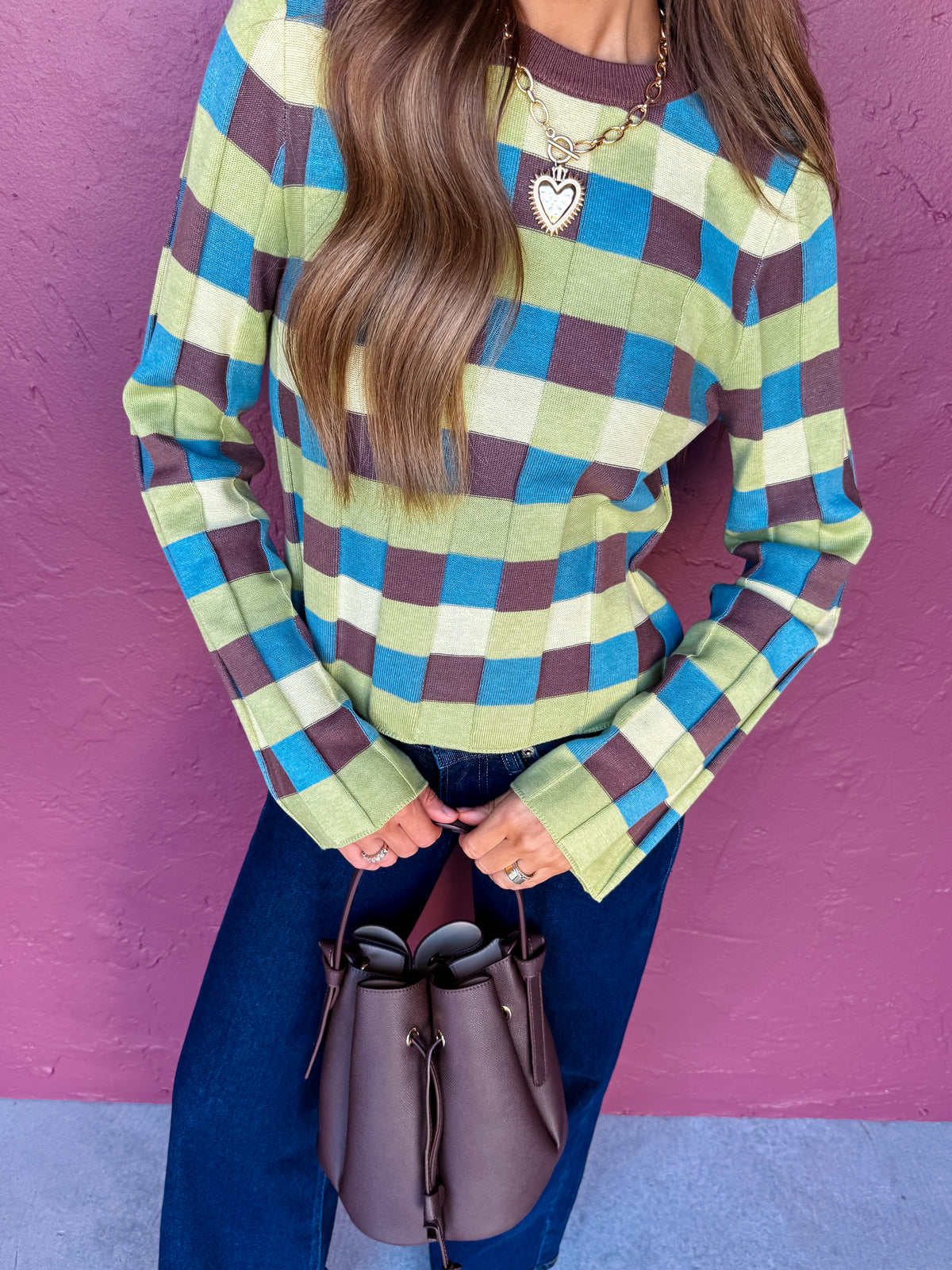 Norris Checkered Sweater-Brown
