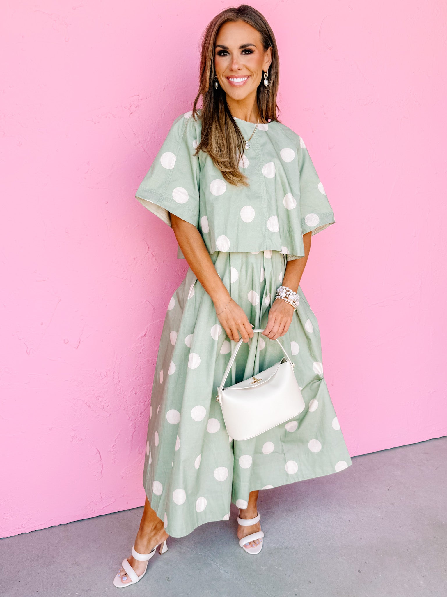 Oakes Polka Dot Pleated Midi Skirt