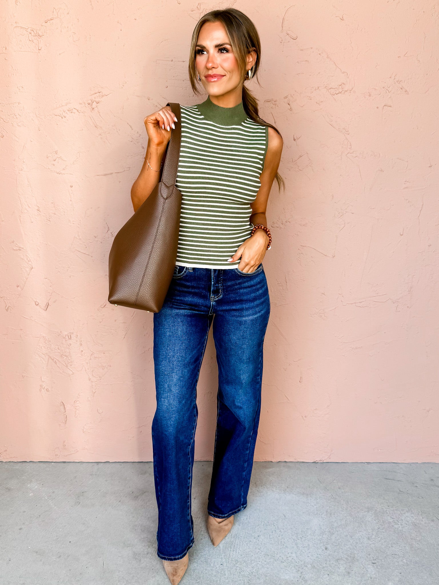 Off Topic Striped Mock Sleeveless Sweater