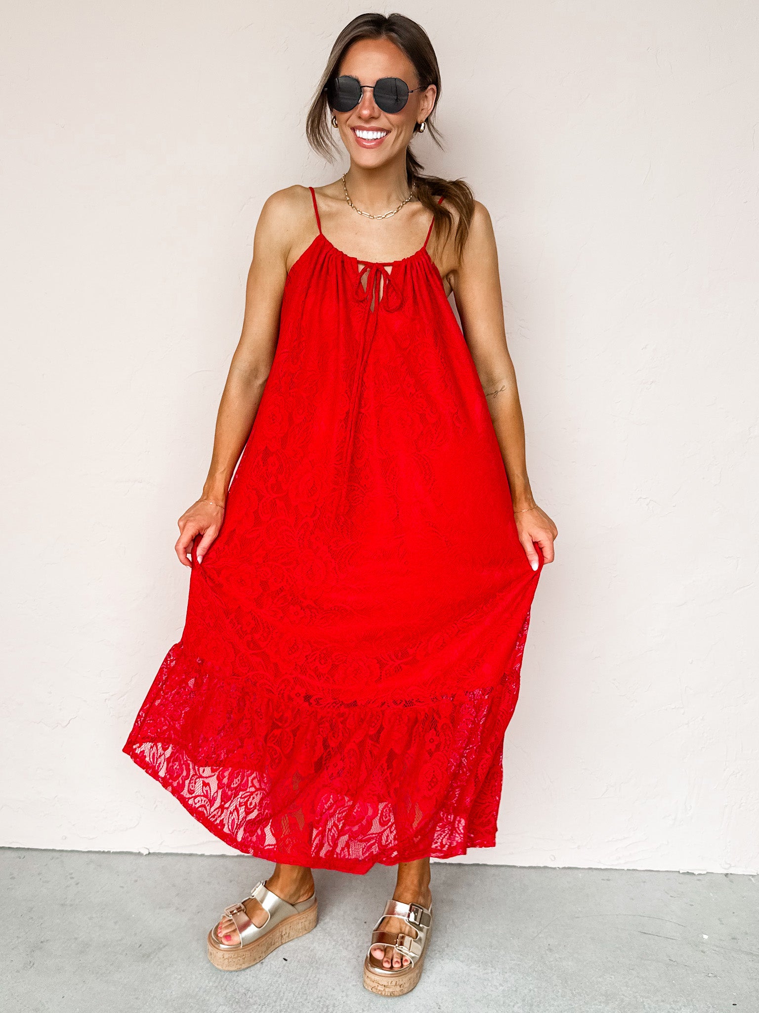 On A Whim Lace Sleeveless Dress-Cherry