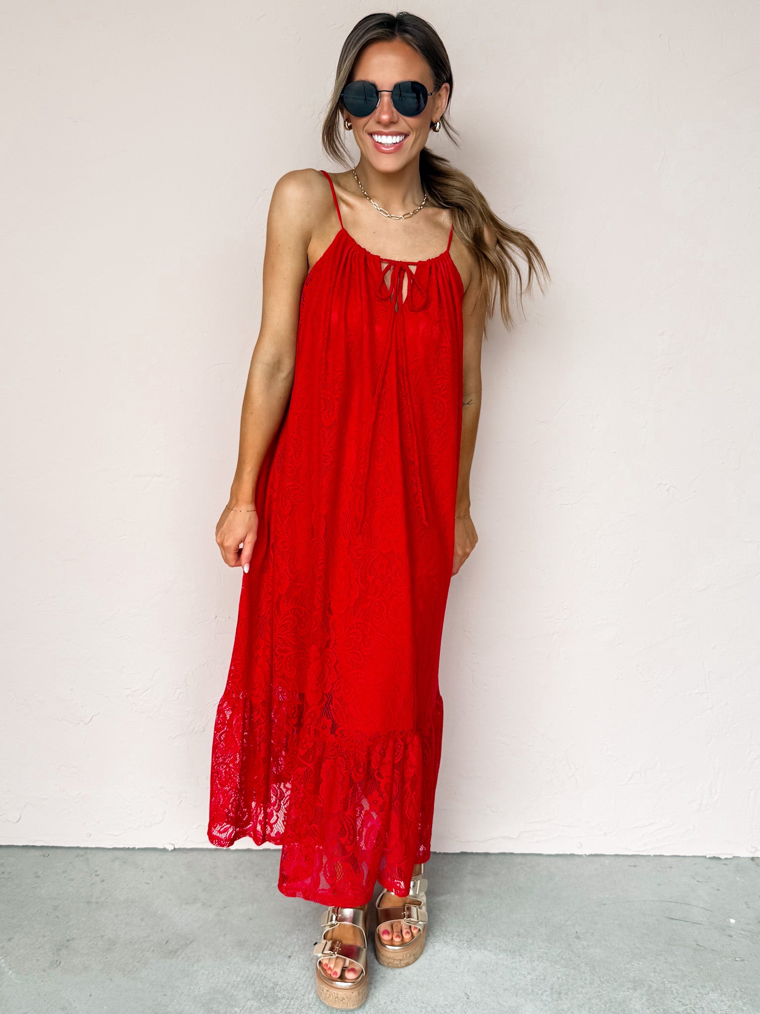 On A Whim Lace Sleeveless Dress-Cherry