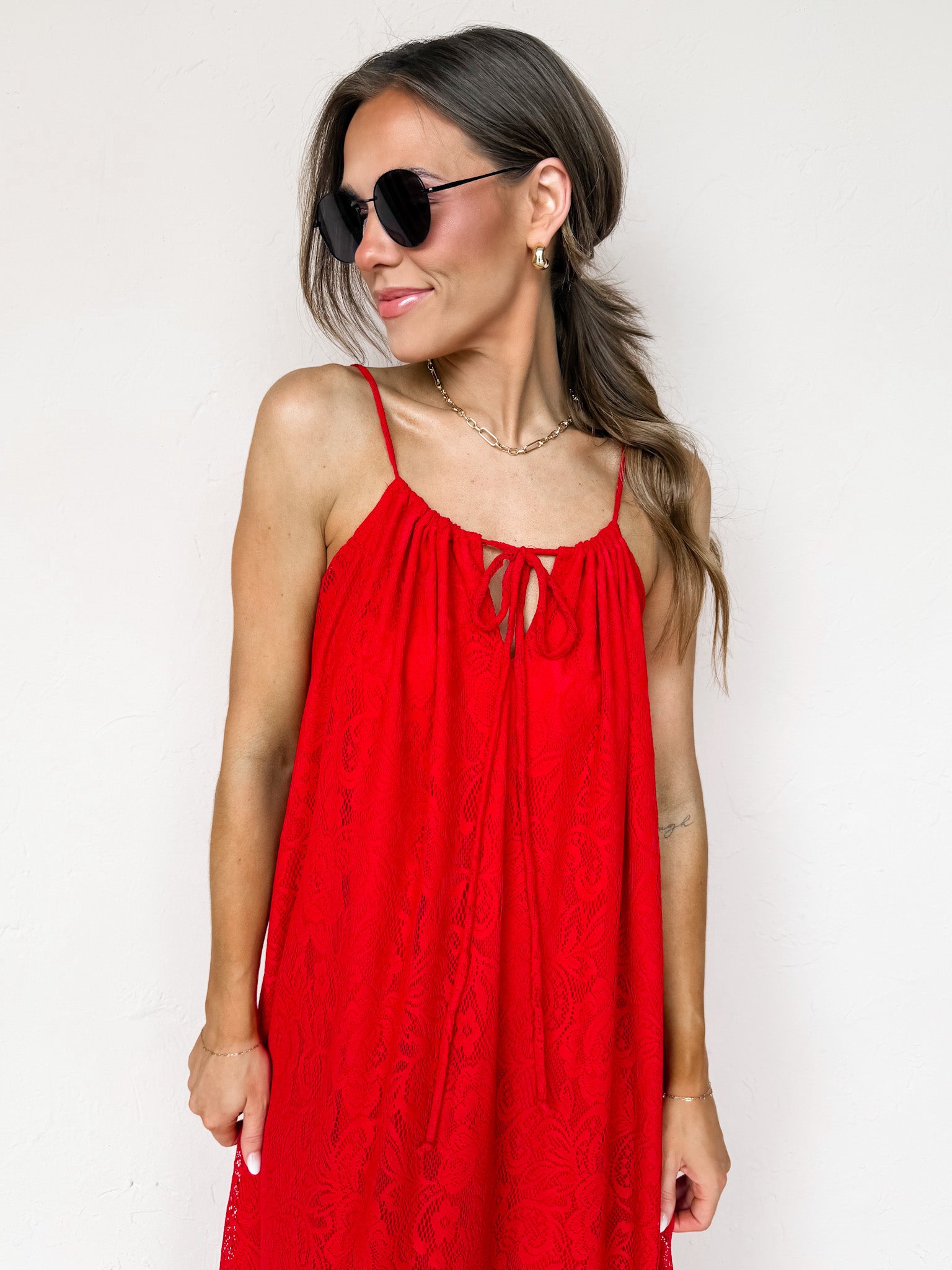 On A Whim Lace Sleeveless Dress-Cherry