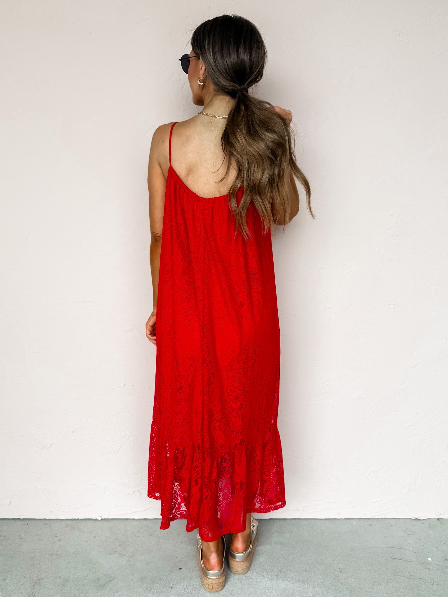 On A Whim Lace Sleeveless Dress-Cherry