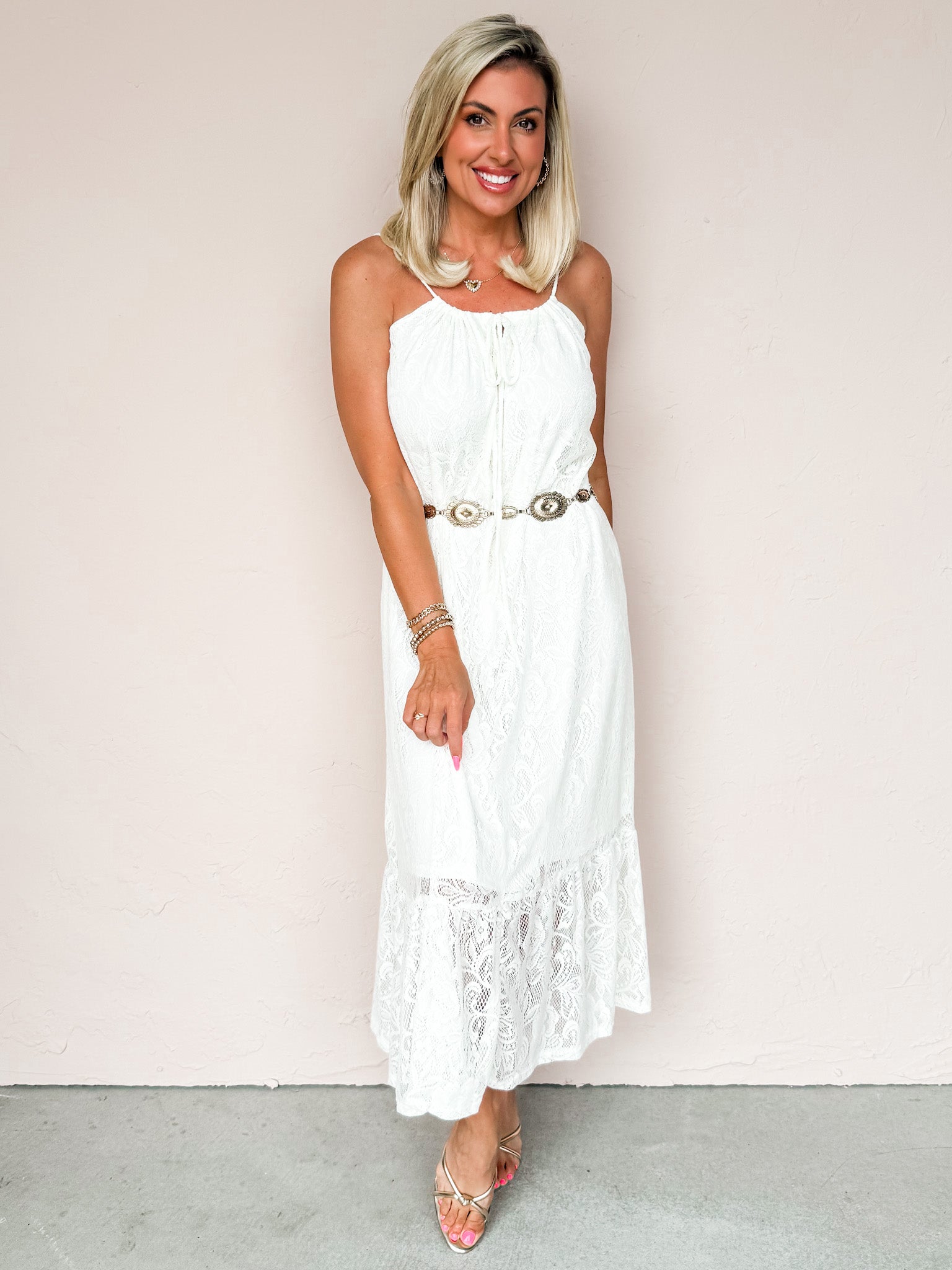 On A Whim Lace Sleeveless Dress-Ivory