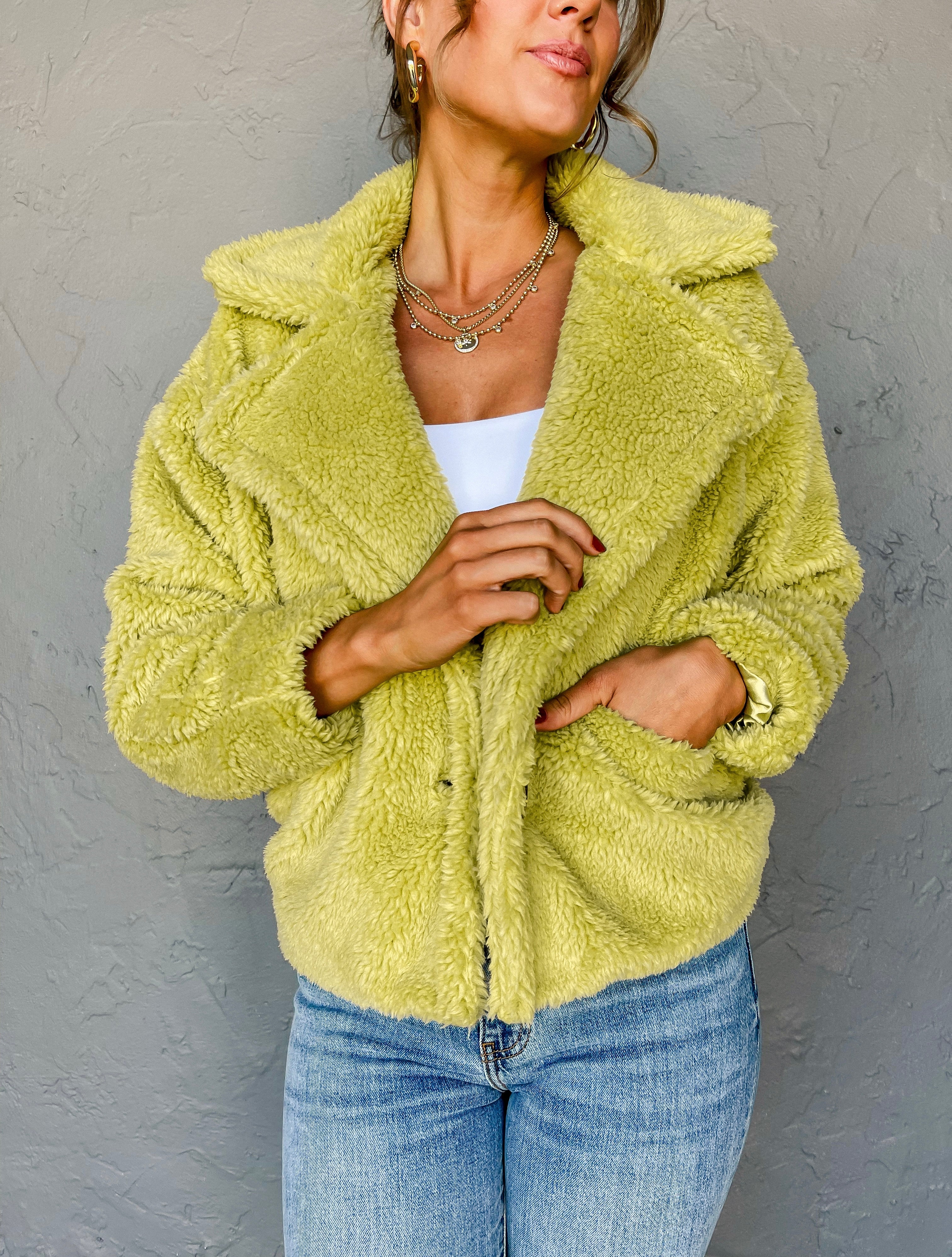 One And Only Faux Fur Jacket-Green