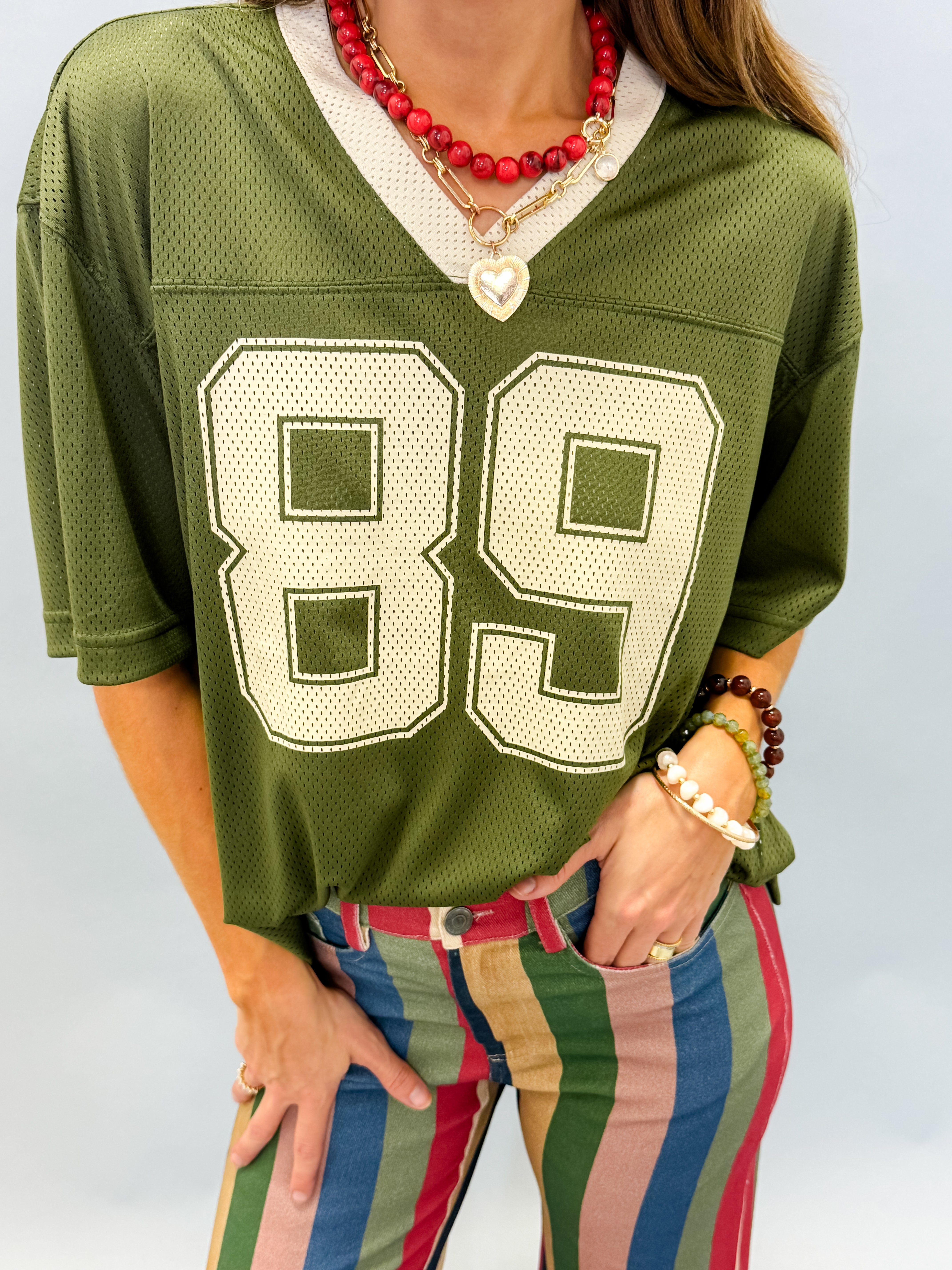 Oversized 89 Graphic Jersey Tee-Olive