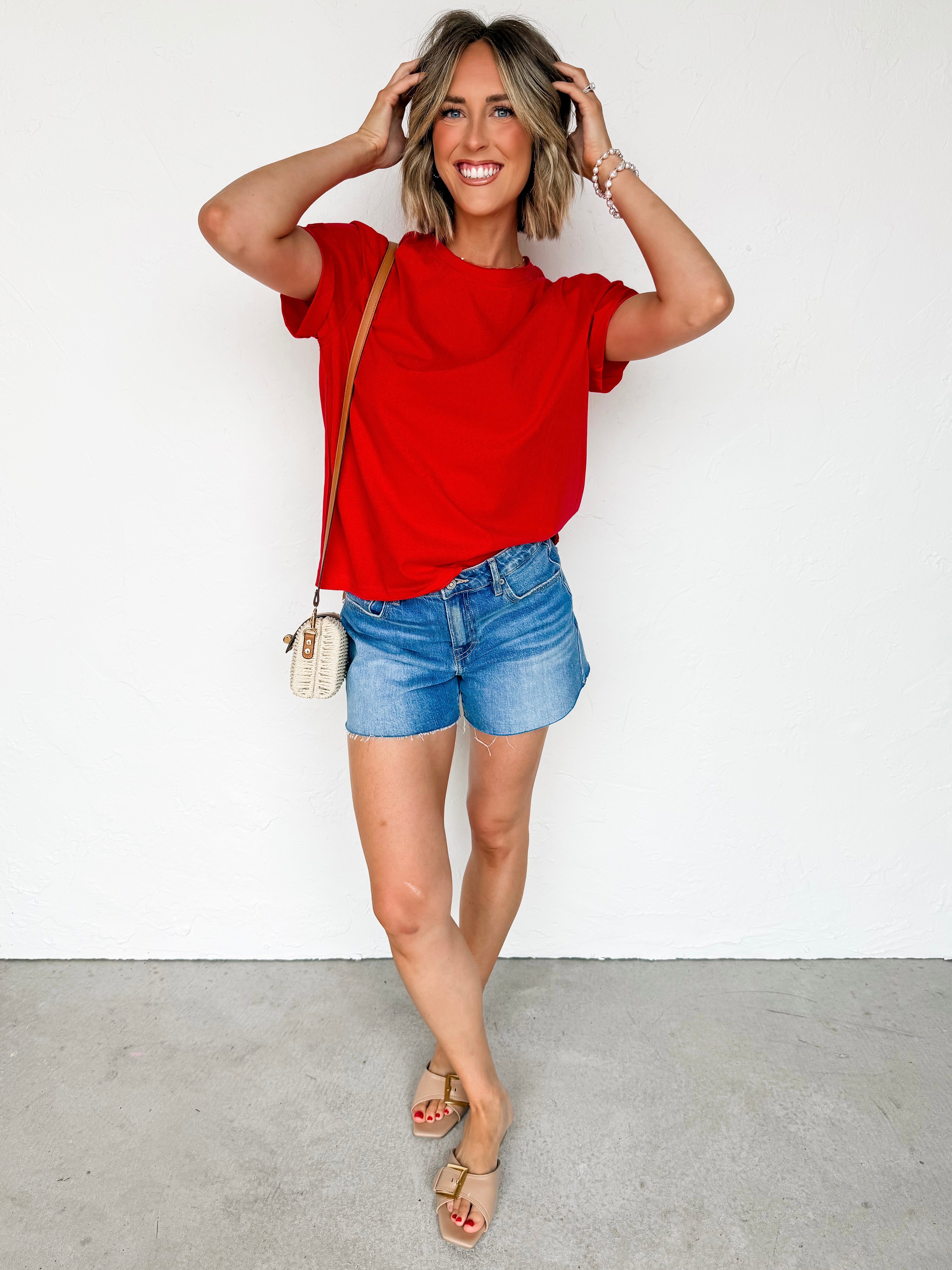 Paislee Short Sleeve Top-Red