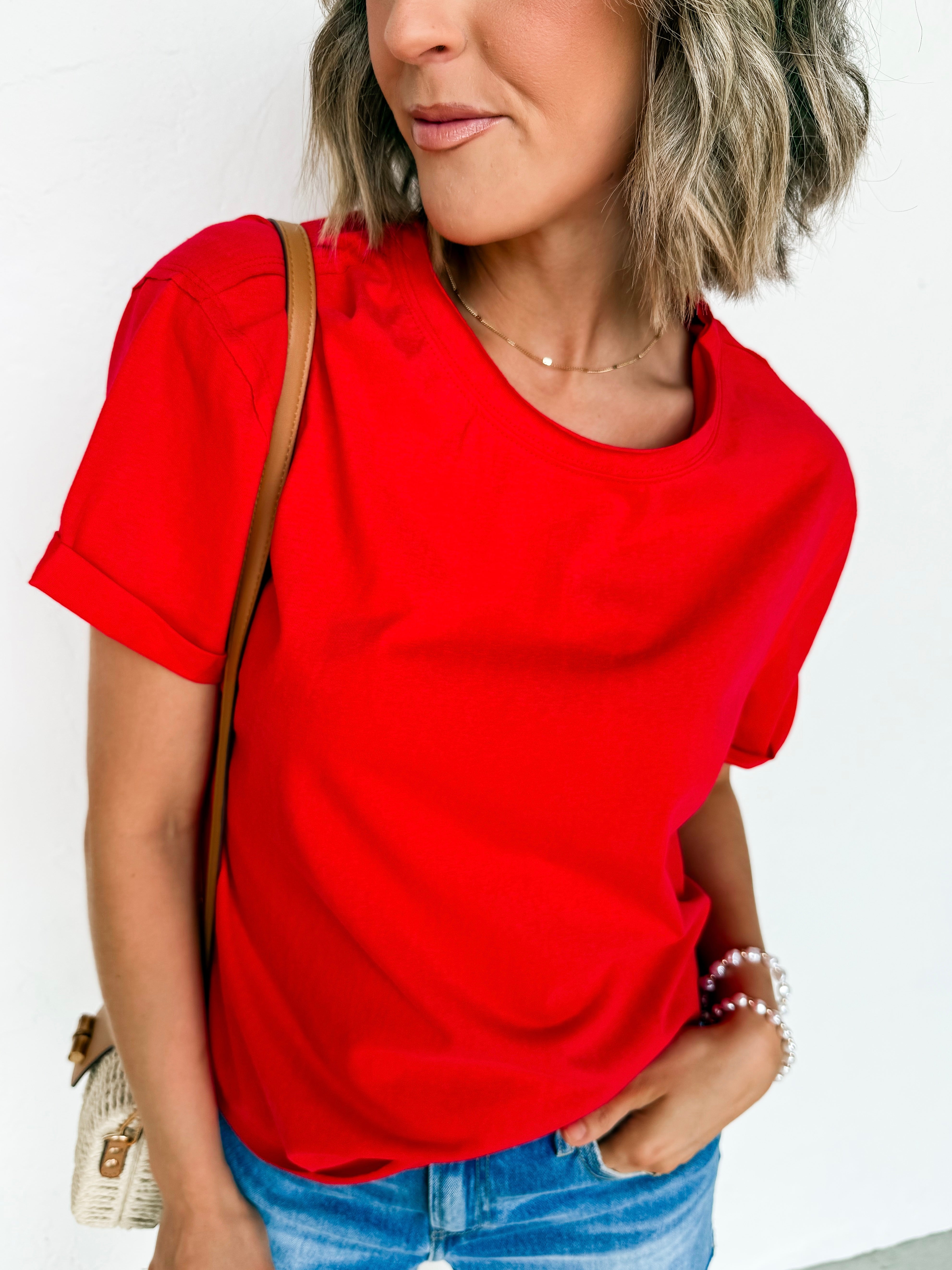 Paislee Short Sleeve Top-Red