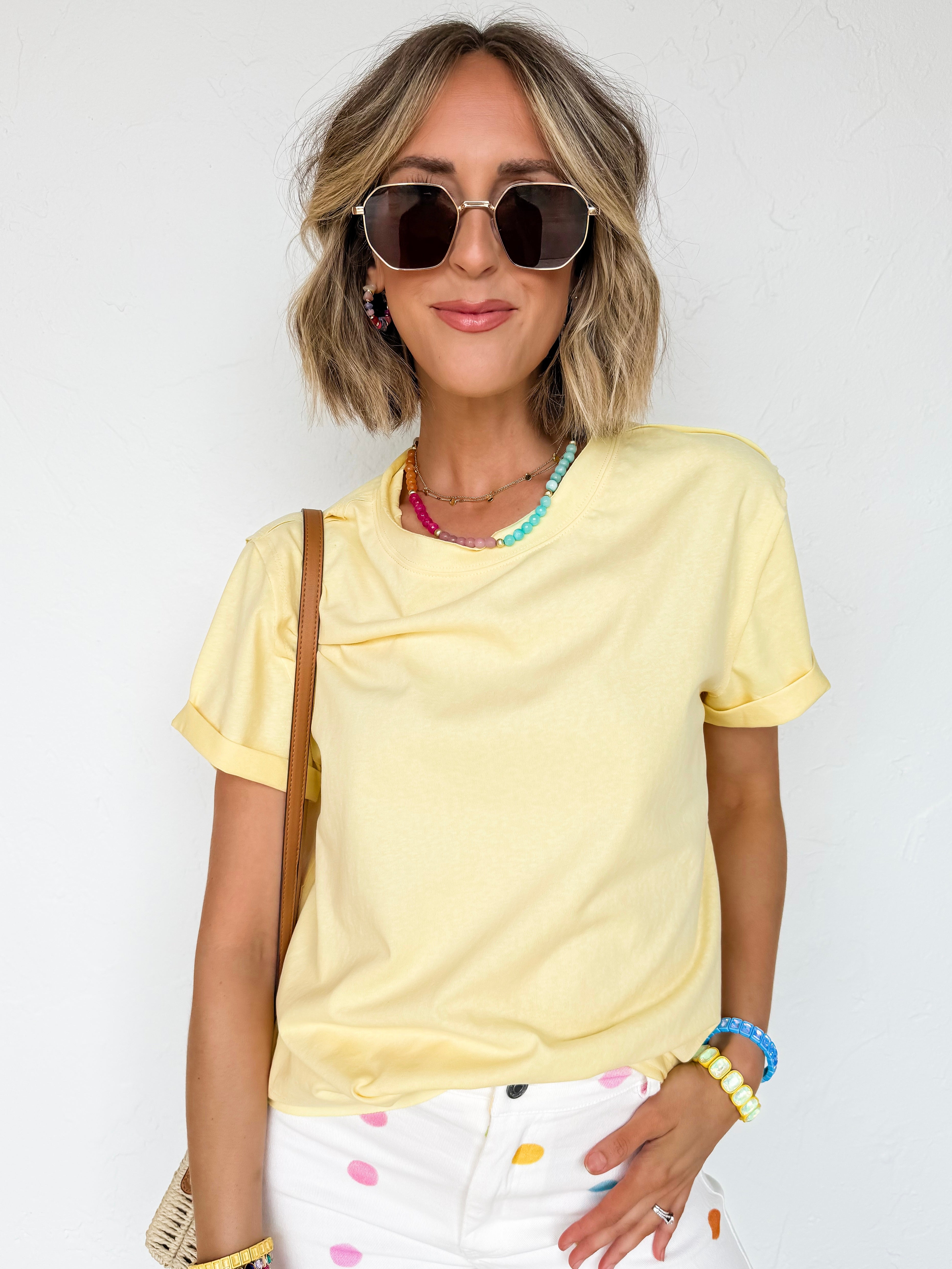 Paislee Short Sleeve Top-Yellow