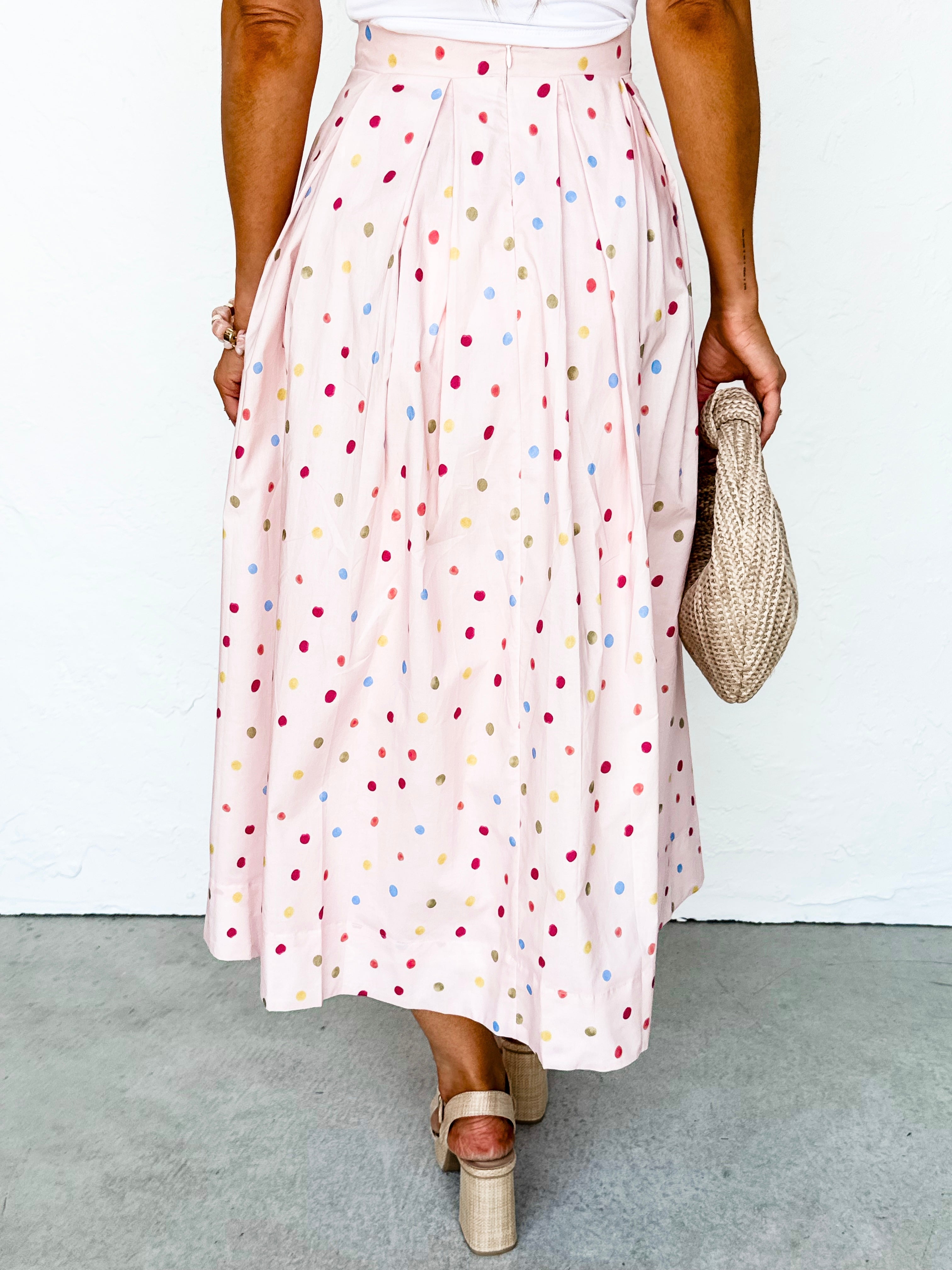 Pamela Polka Dot Pleated Skirt-Pink