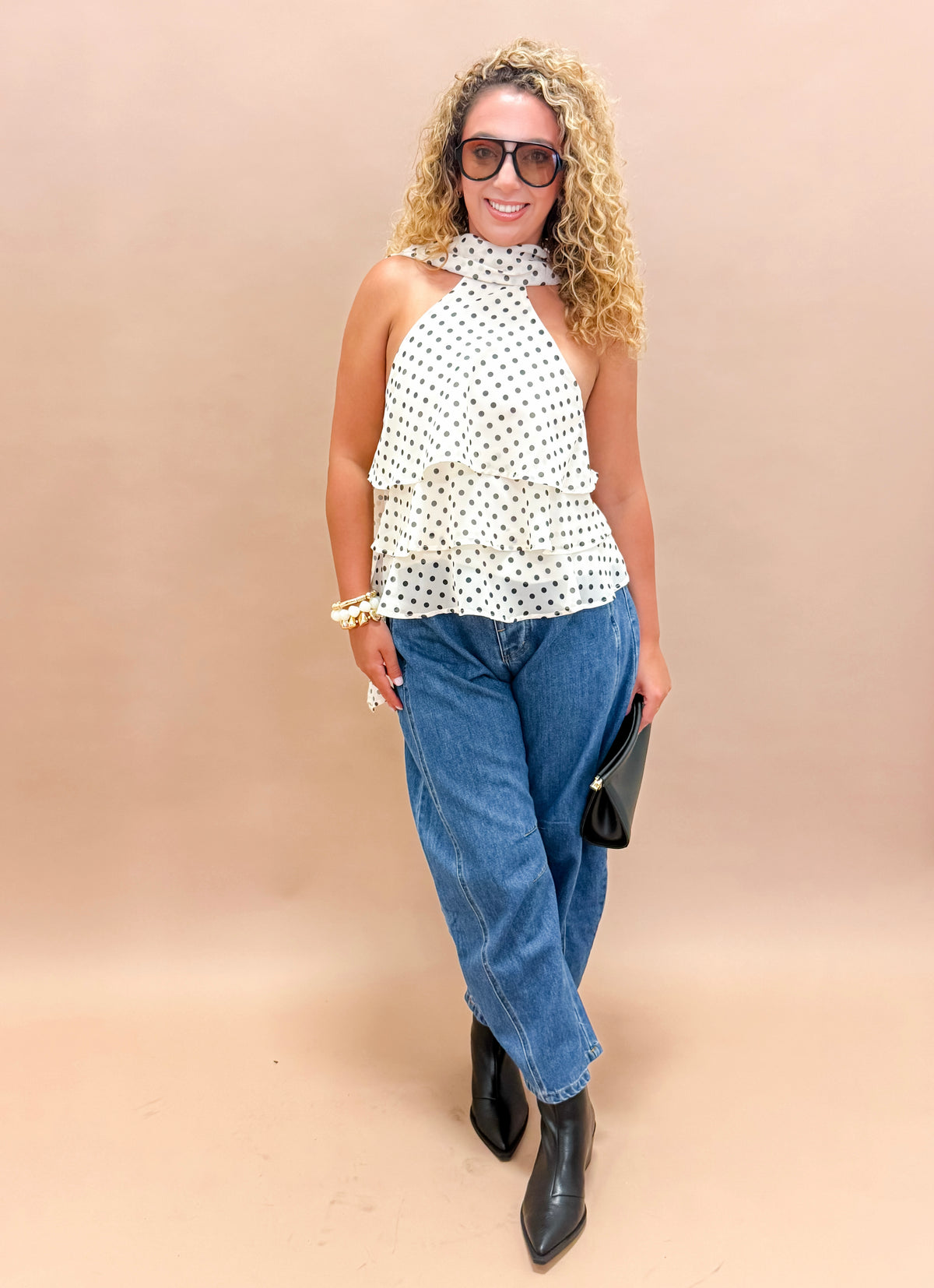 Paris Polka Dot Halter Top-Off White