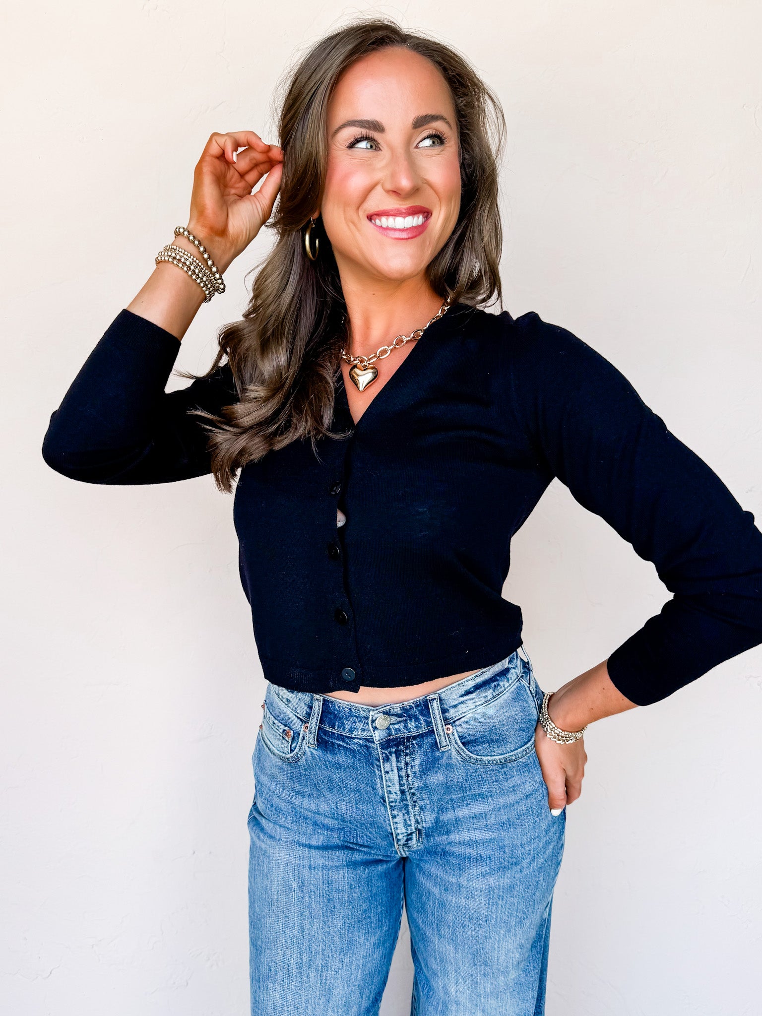 Perfect Vision Button Front Cardigan-Black