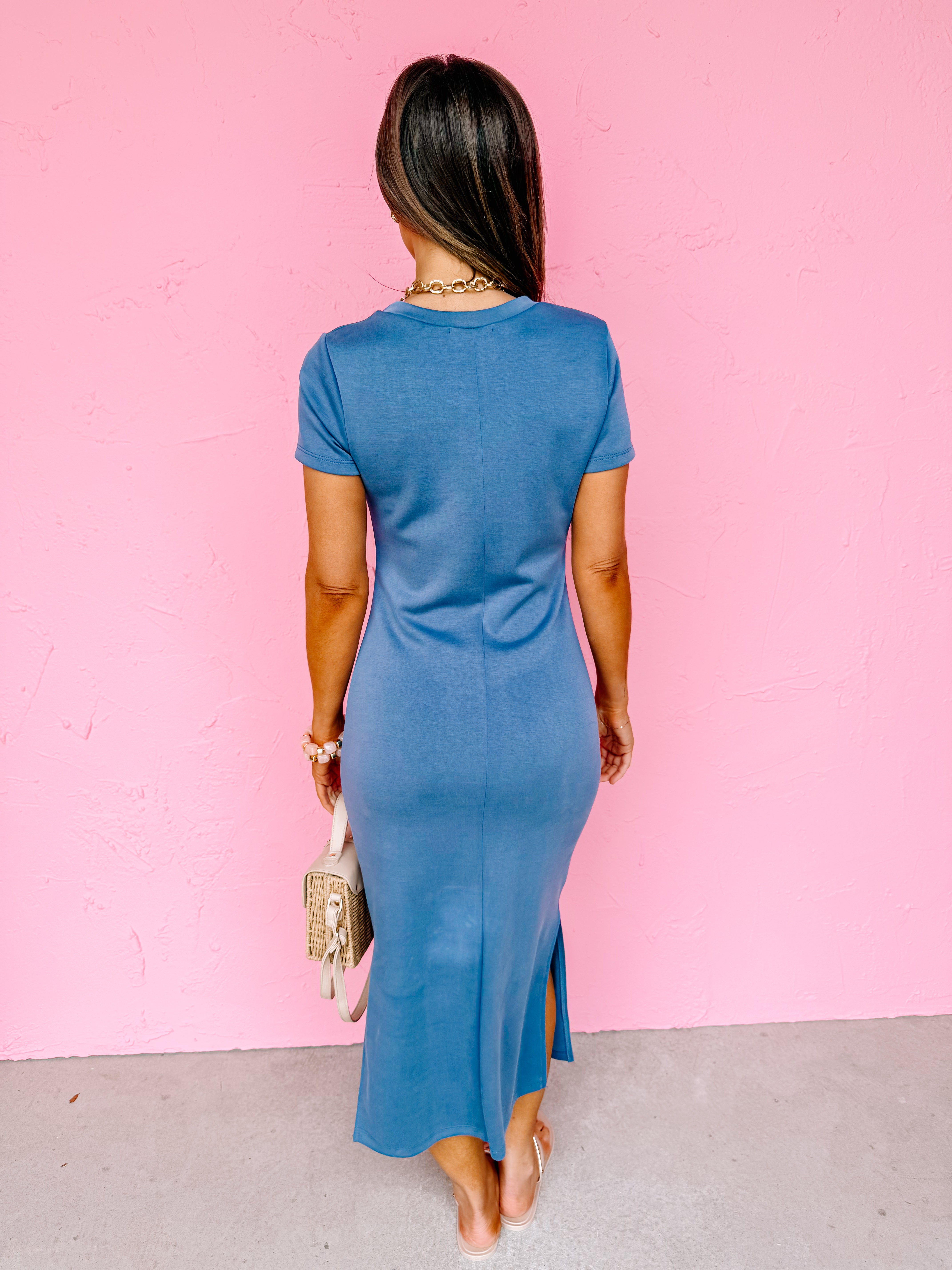 Perrin Pleated Midi Dress-Blue