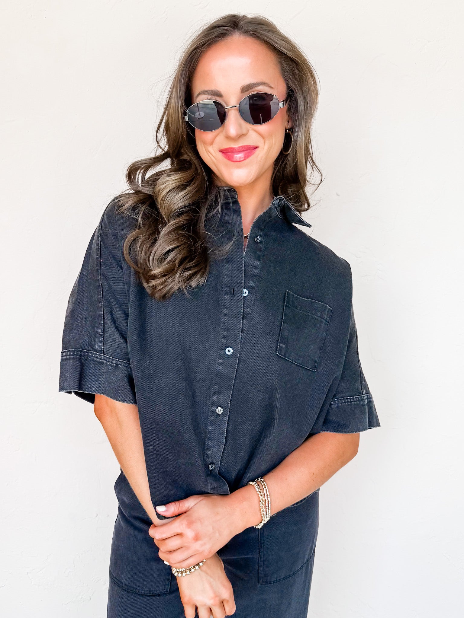 Plain And Simple Denim Button Front Top