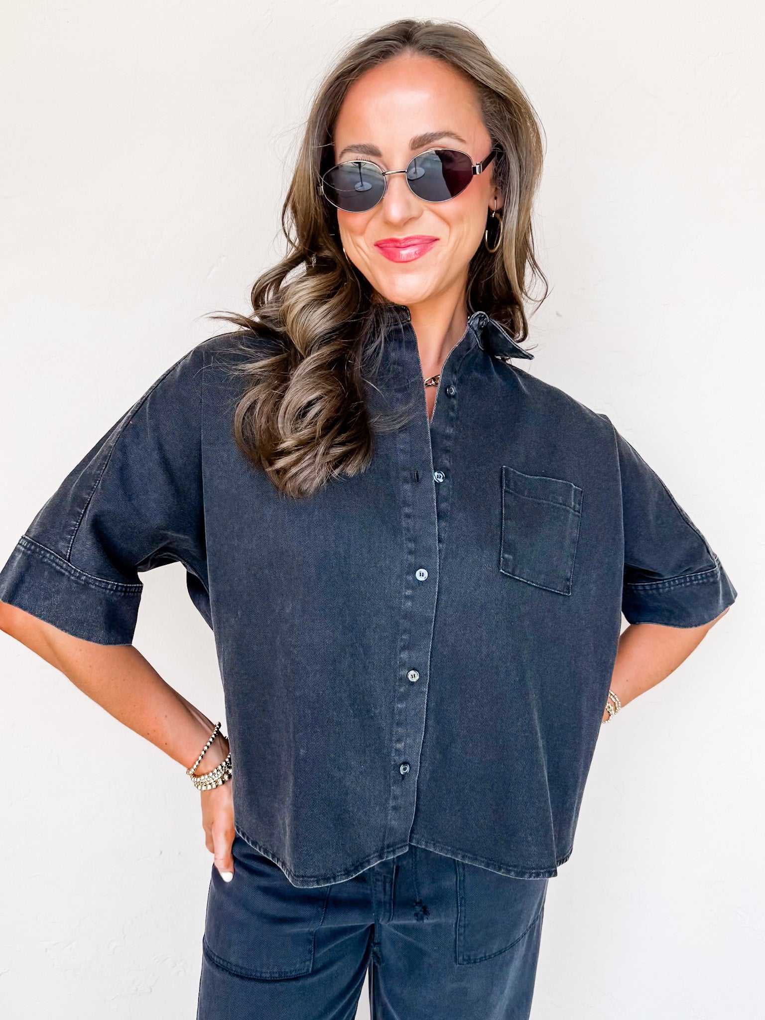 Plain And Simple Denim Button Front Top