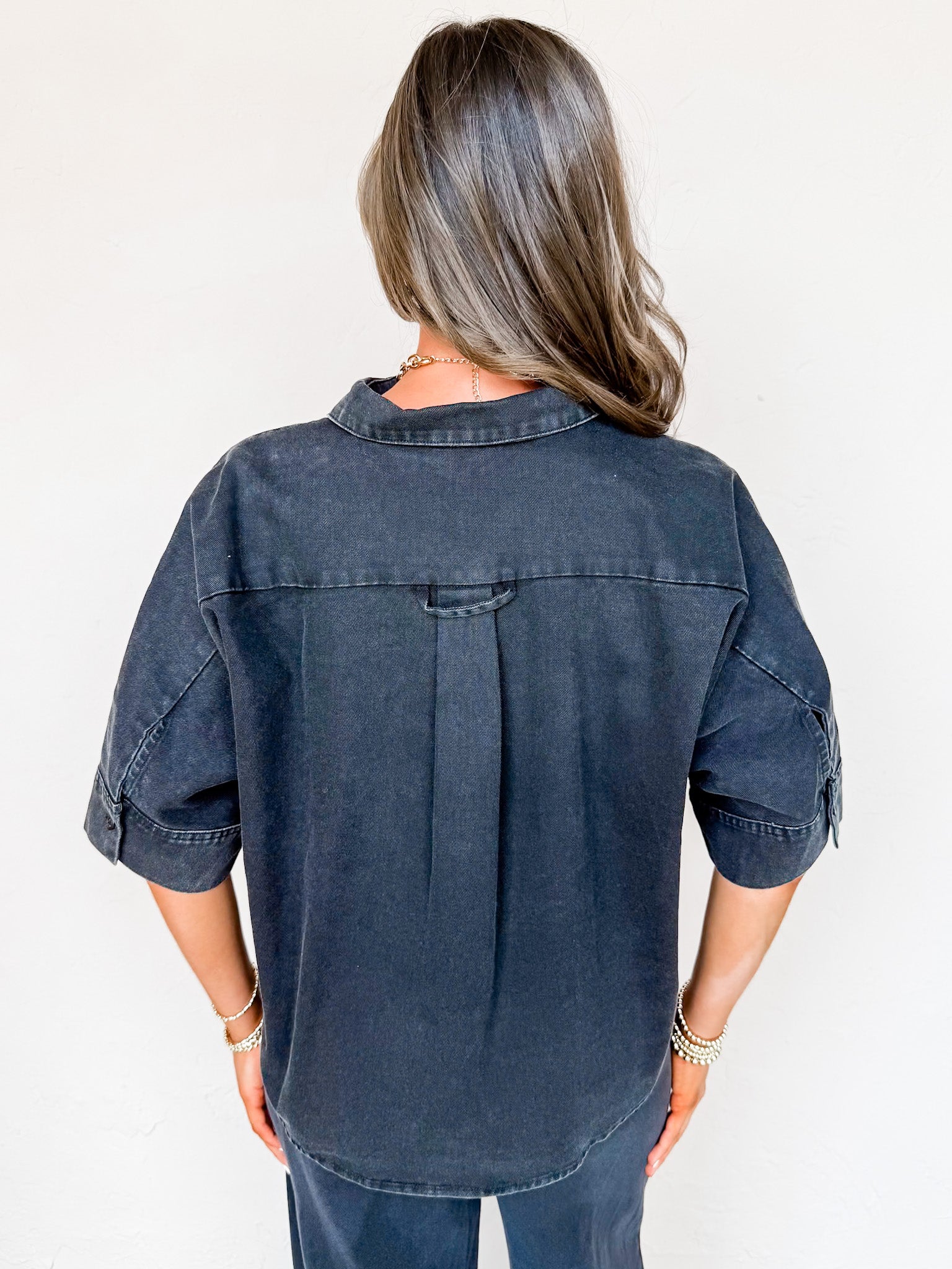 Plain And Simple Denim Button Front Top