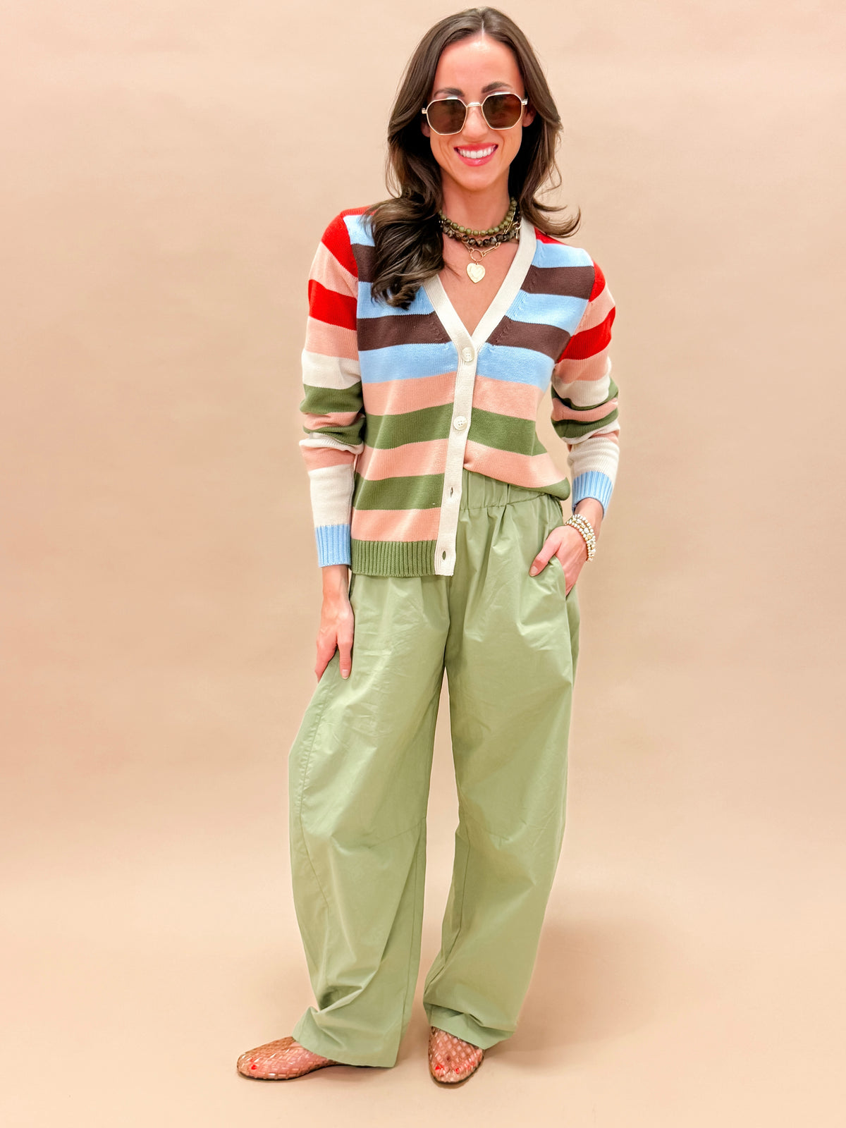 Preston Striped V Neck Cardigan