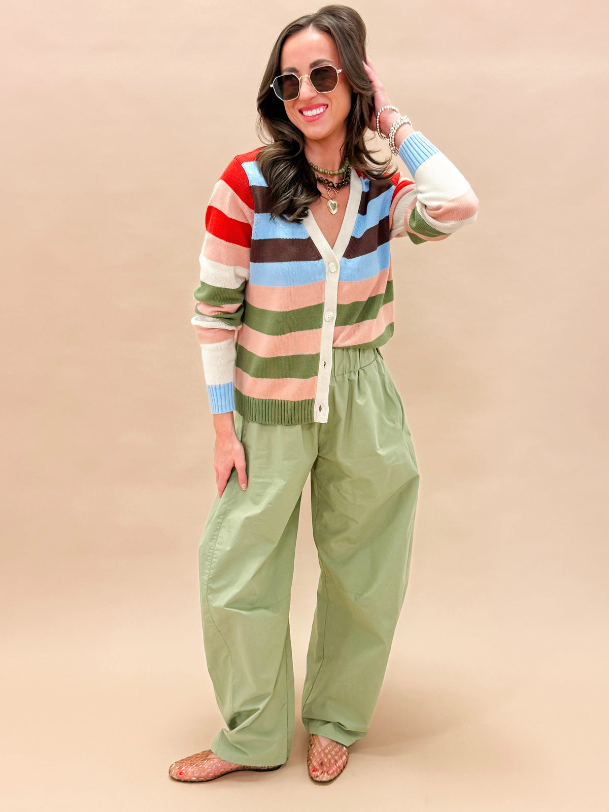Preston Striped V Neck Cardigan