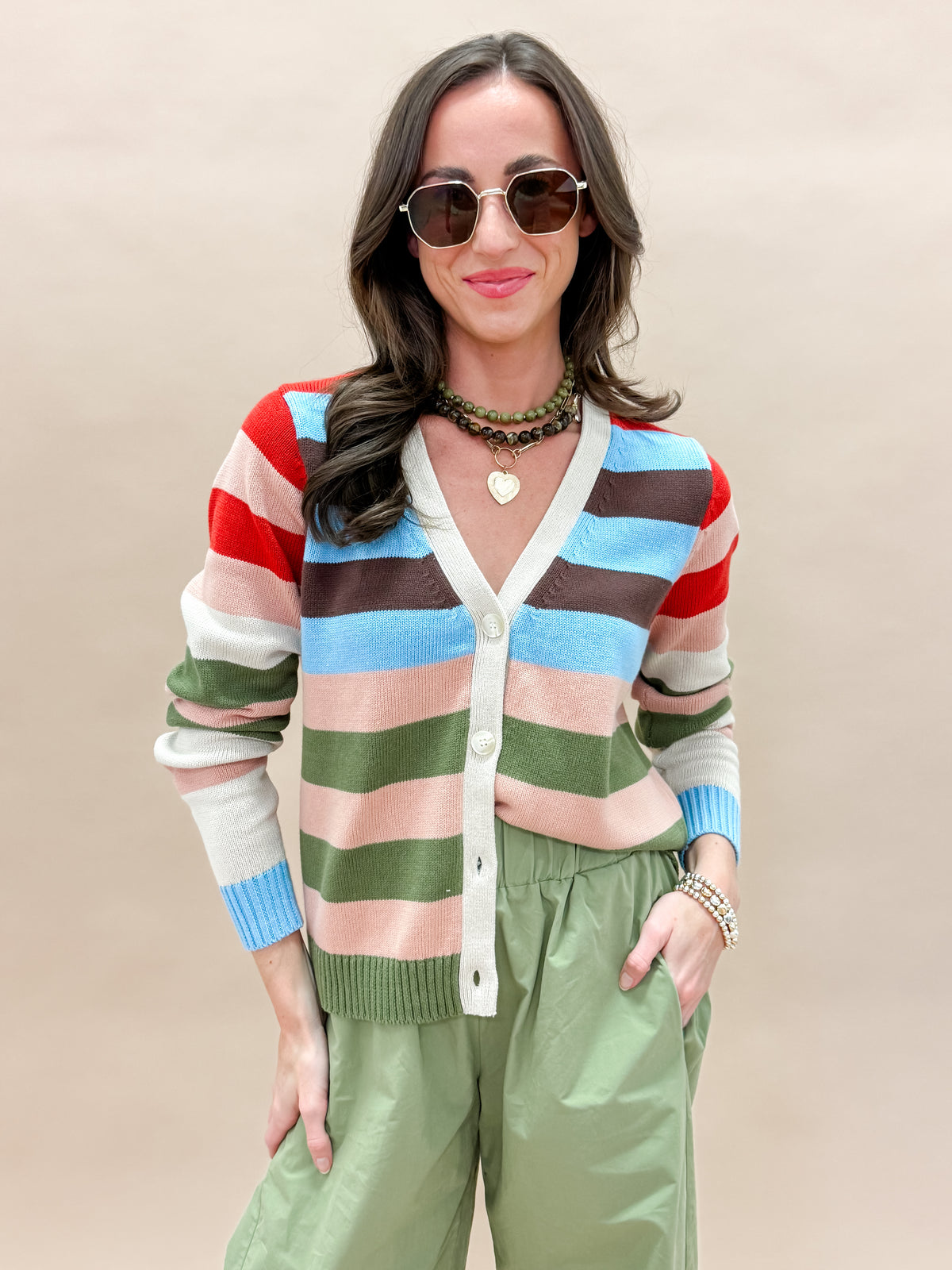 Preston Striped V Neck Cardigan
