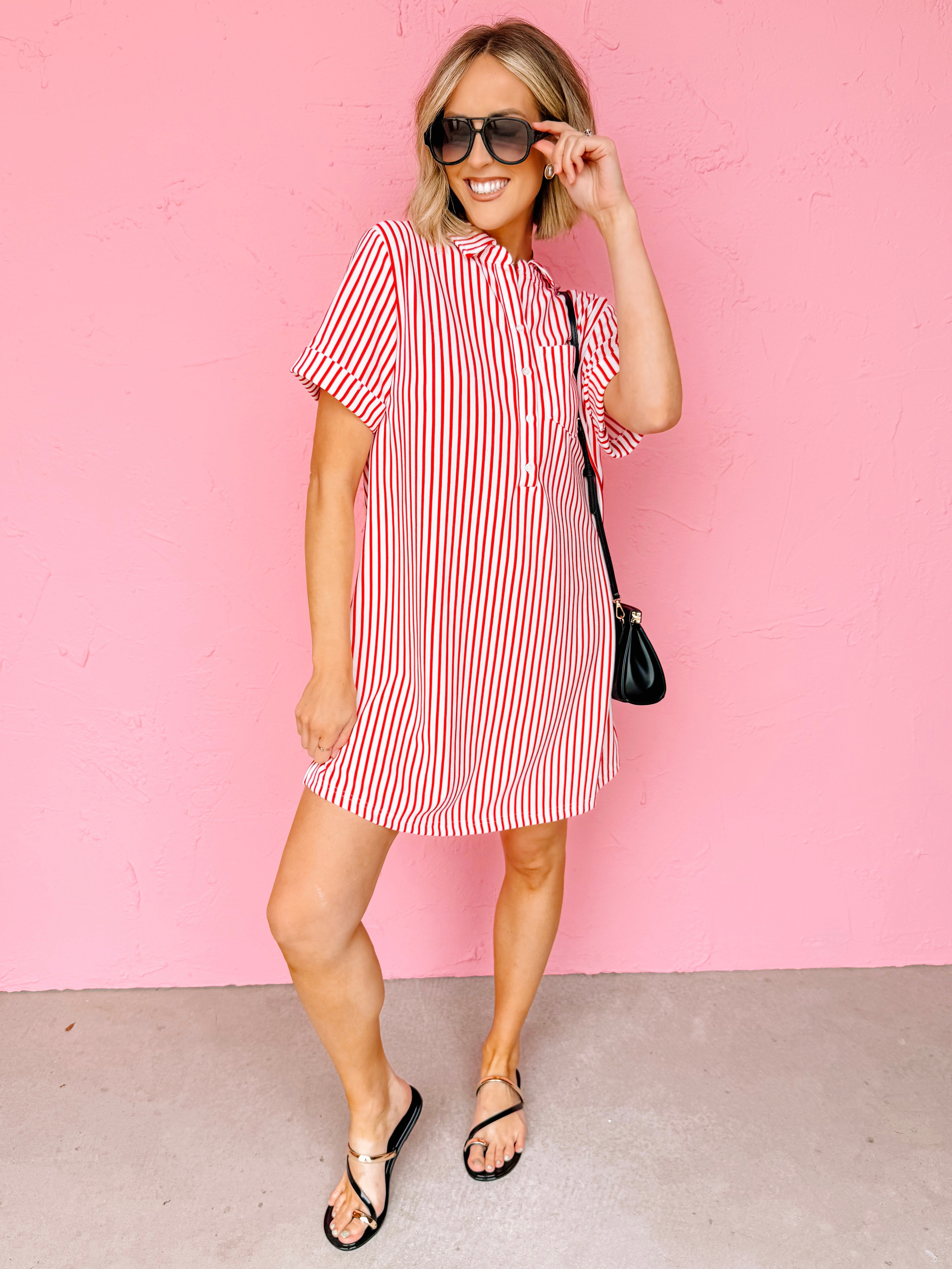 Quincy Striped T-Shirt Dress-Red